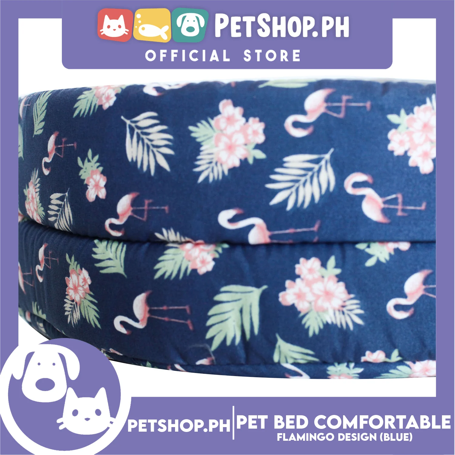 Pet Bed Comfortable Sleeping Bed with Flamingo Design 65x55x17cm for Dogs & Cats Blue - Image 8