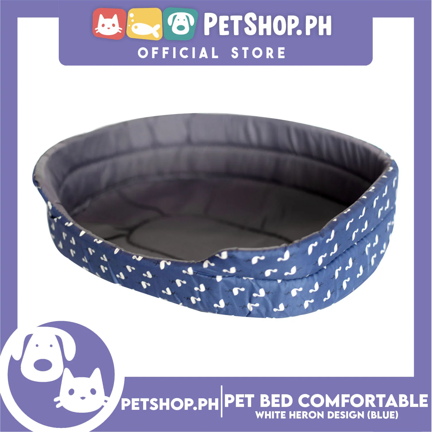 Pet Bed Comfortable Sleeping Bed with White Heron Design 30x22x9cm for Dogs & Cats Blue - Image 3