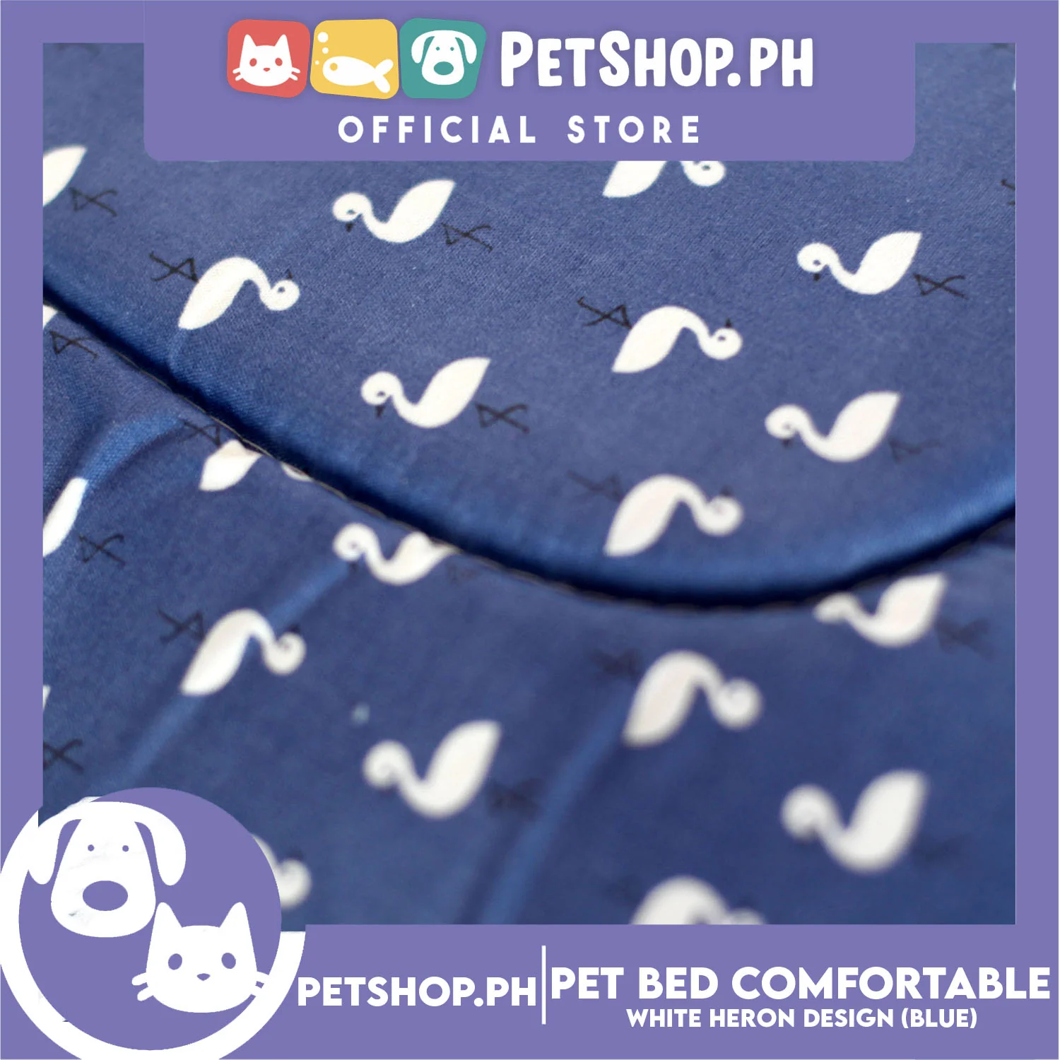 Pet Bed Comfortable Sleeping Bed with White Heron Design 30x22x9cm for Dogs & Cats Blue - Image 5