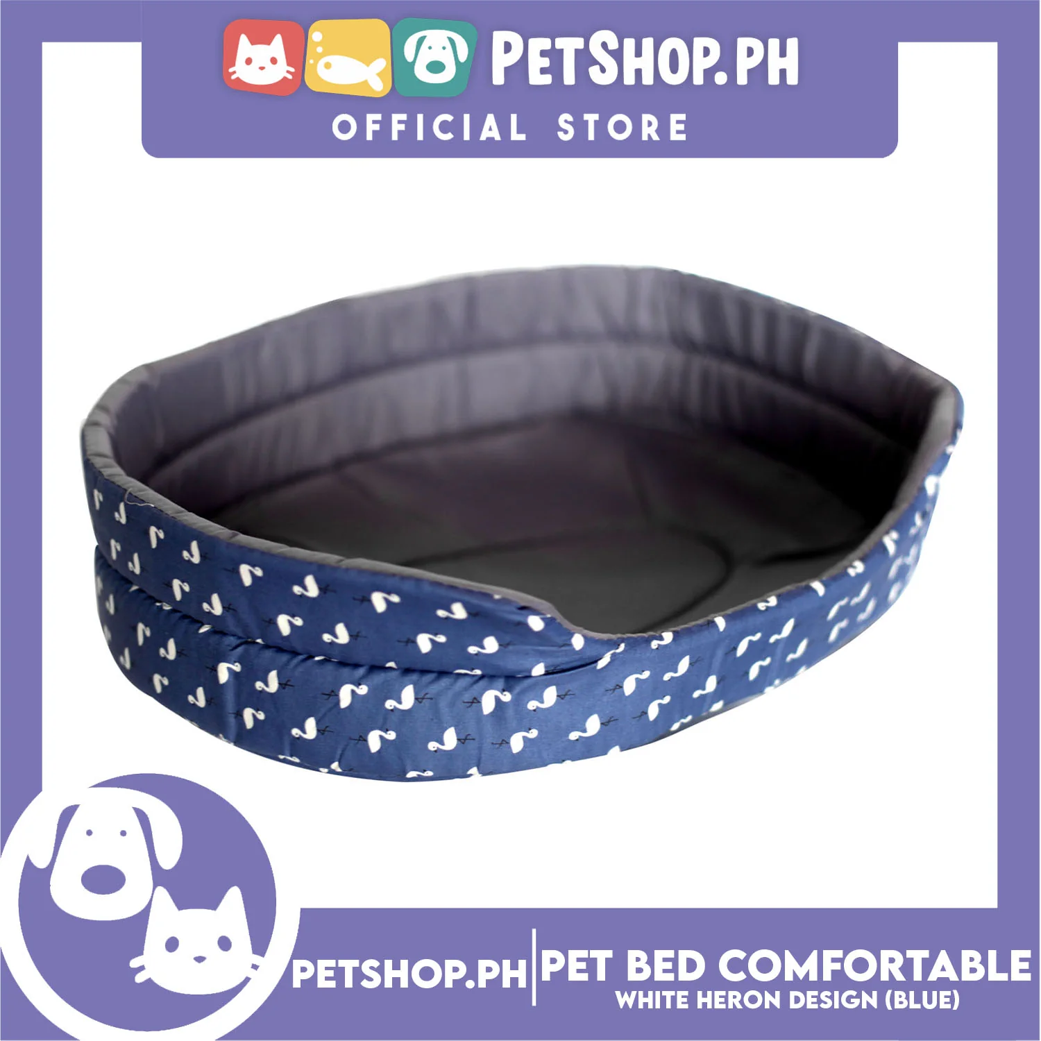 Pet Bed Comfortable Sleeping Bed with White Heron Design 43x30x10cm for Dogs & Cats Blue - Image 2