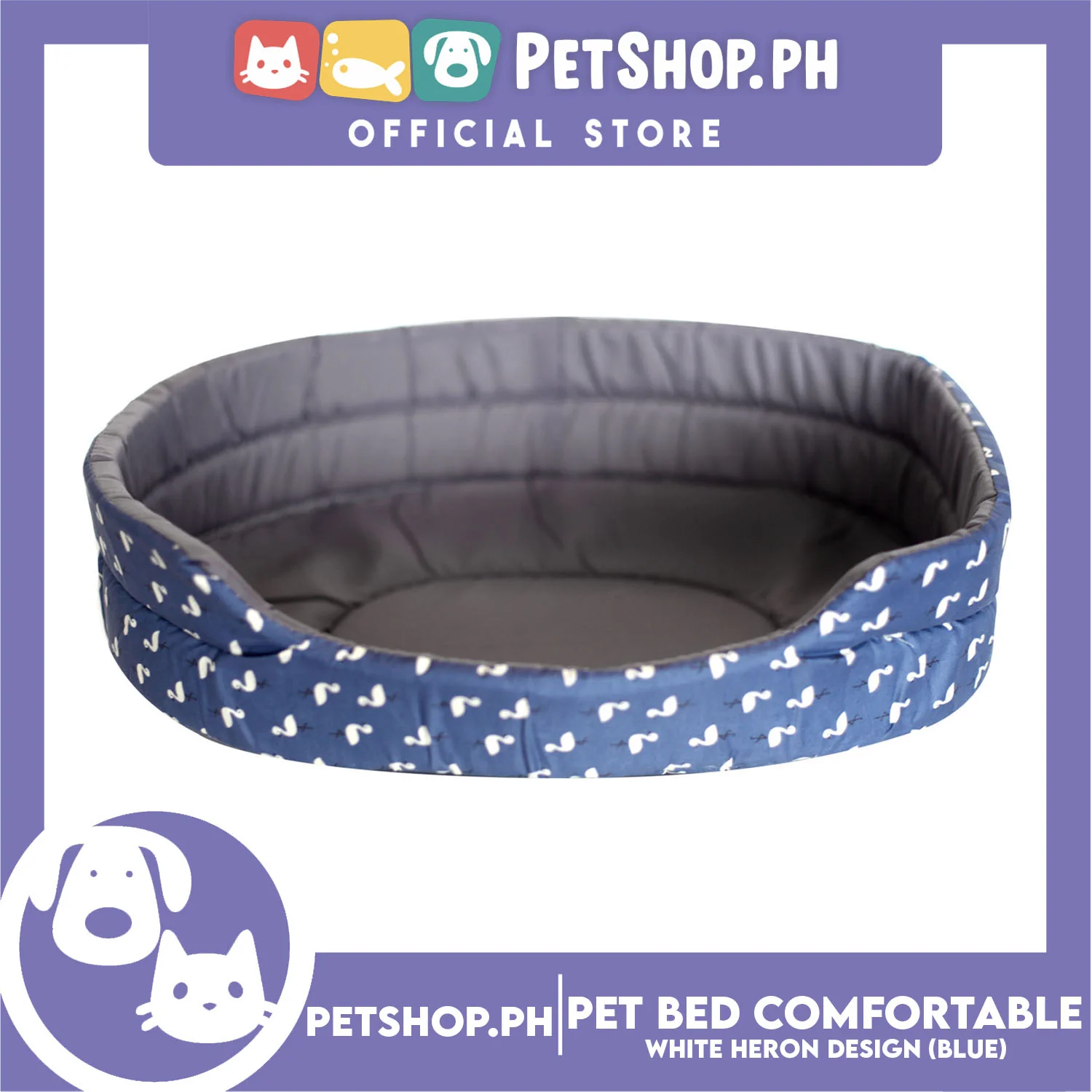 Pet Bed Comfortable Sleeping Bed with White Heron Design 43x30x10cm for Dogs & Cats Blue - Image 4