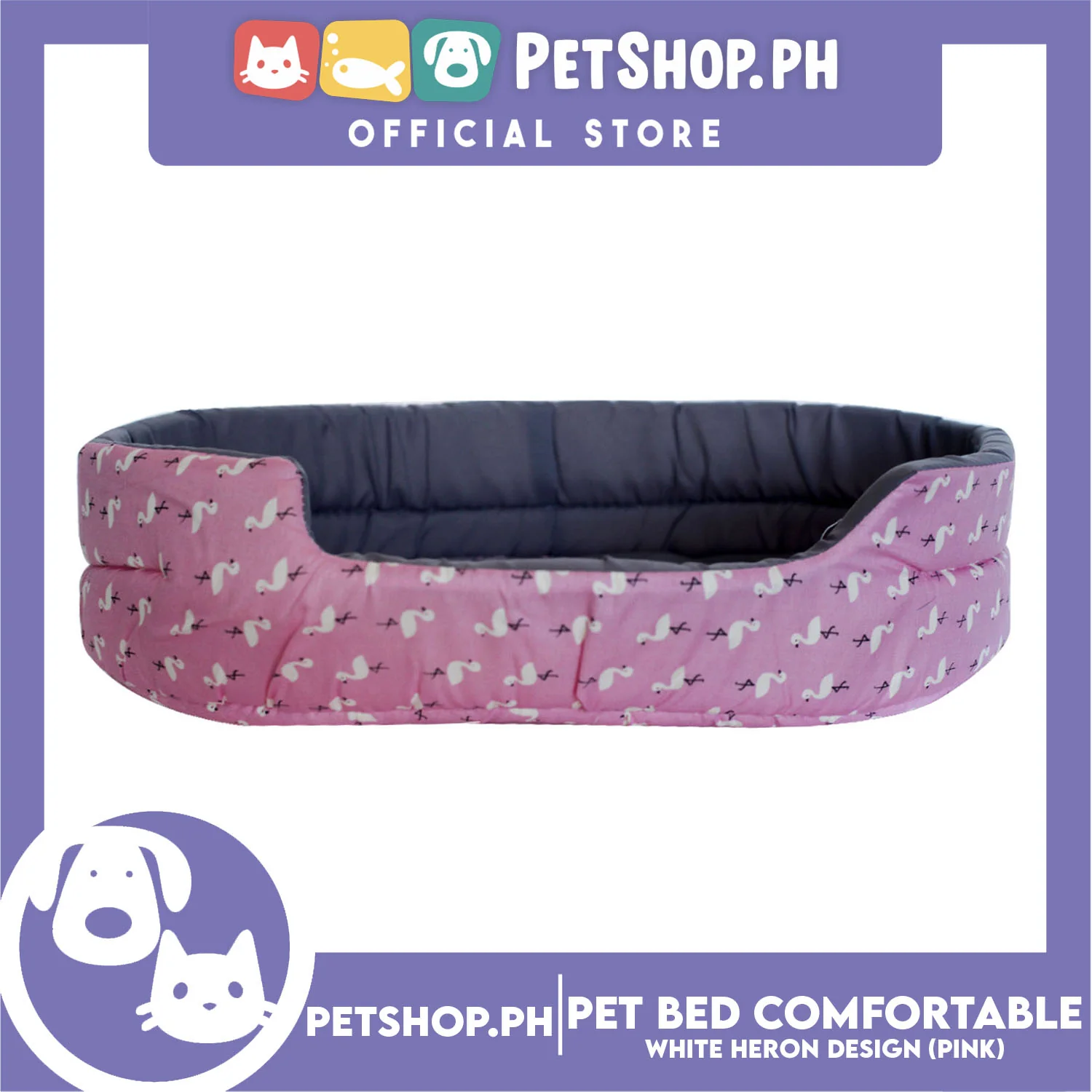 Pet Bed Comfortable Sleeping Bed with White Heron Design 55x42x13cm for Dogs & Cats Pink