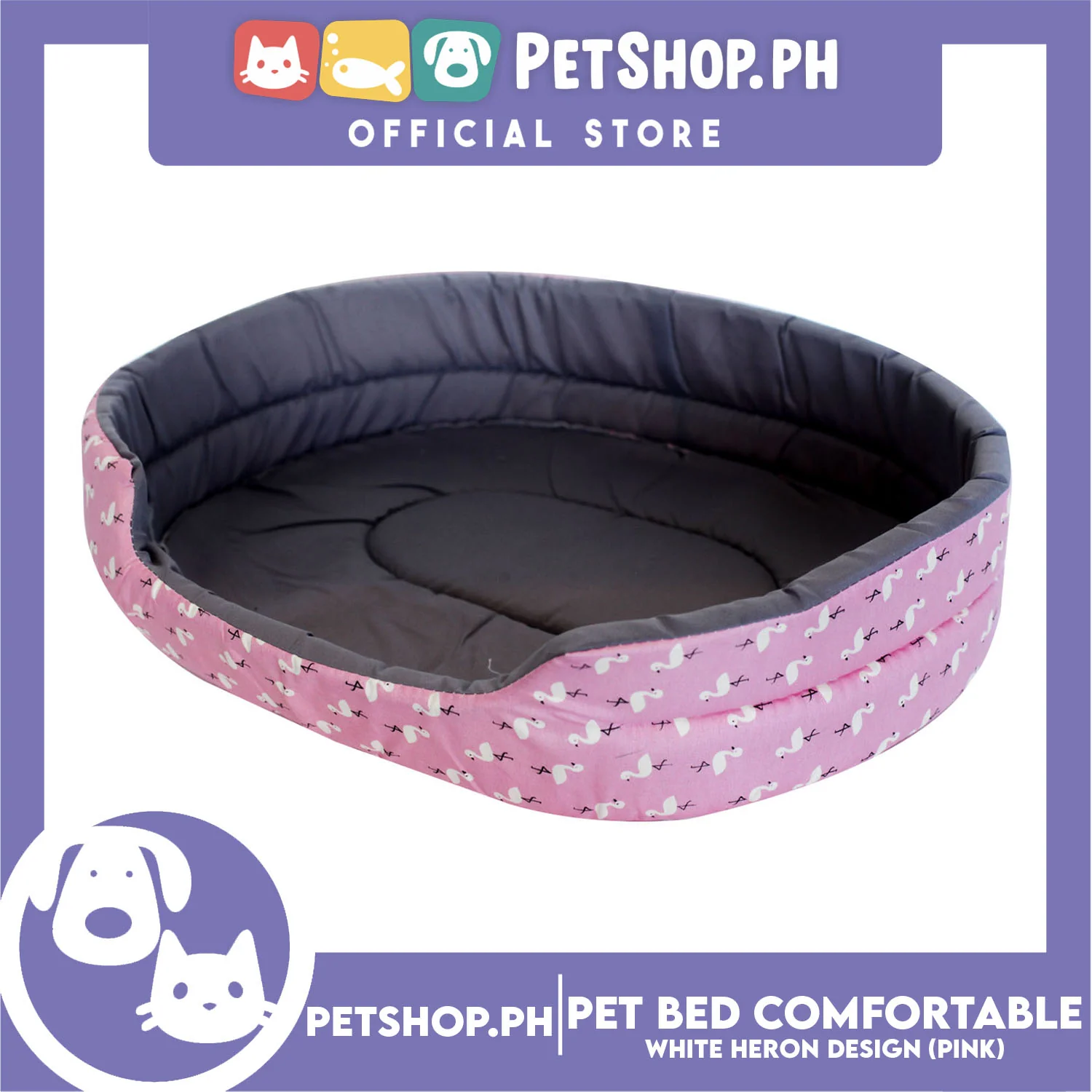 Pet Bed Comfortable Sleeping Bed with White Heron Design 55x42x13cm for Dogs & Cats Pink - Image 2
