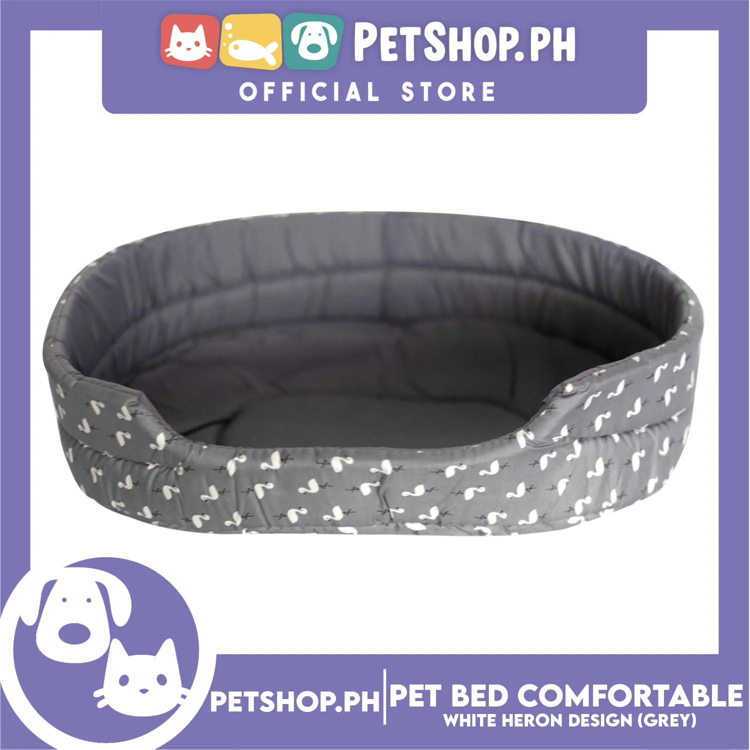 Pet Bed Comfortable Sleeping Bed with White Heron Design 62x50x15cm for Dogs & Cats Grey - Image 2