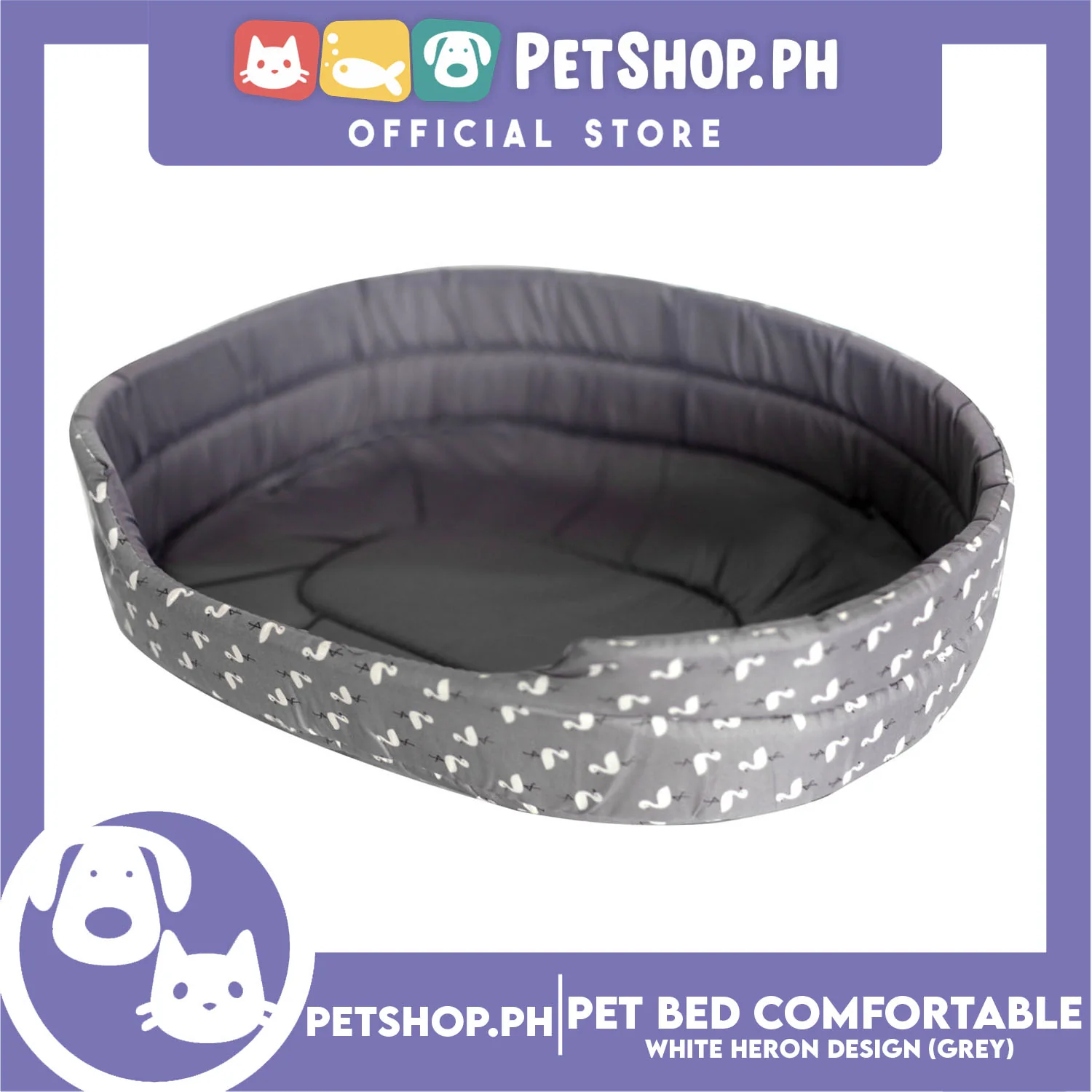 Pet Bed Comfortable Sleeping Bed with White Heron Design 62x50x15cm for Dogs & Cats Grey - Image 3