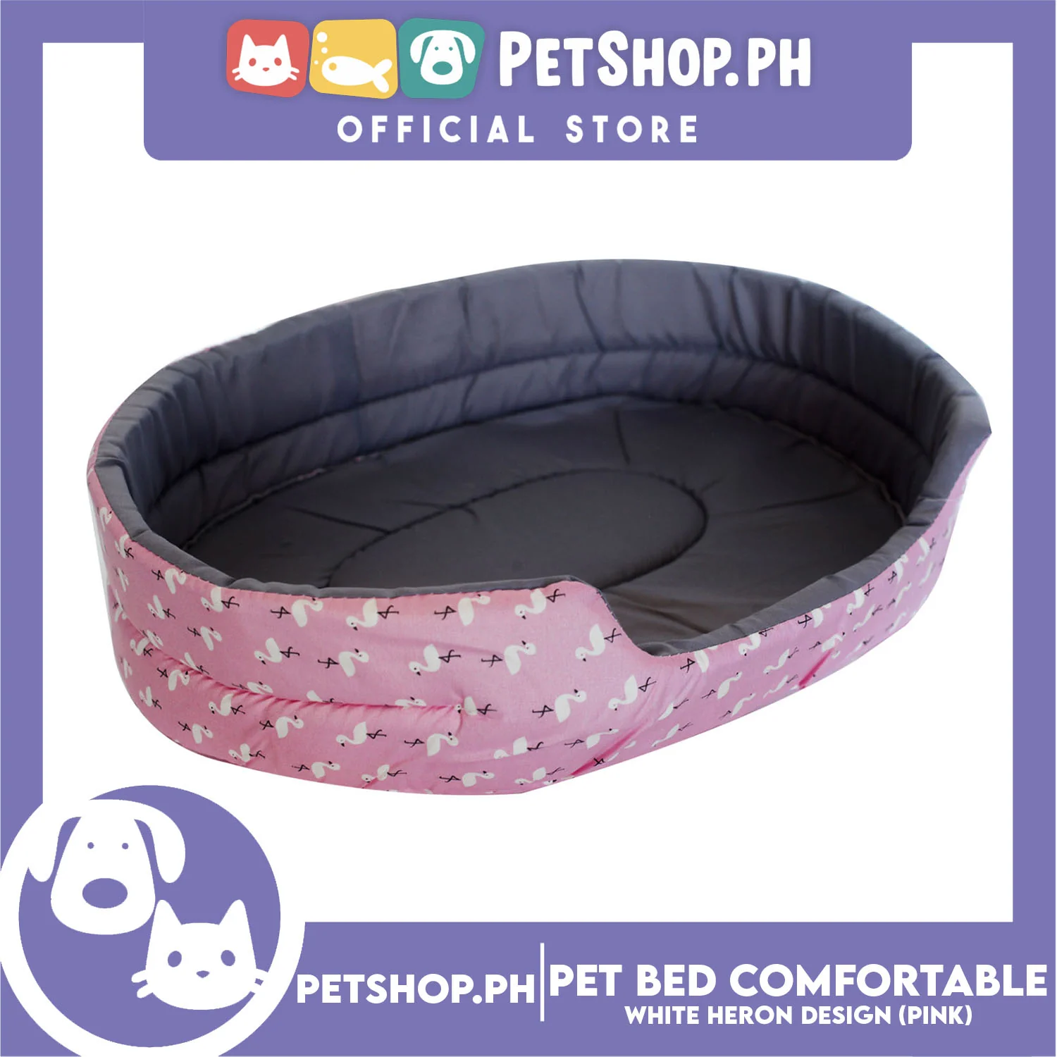 Pet Bed Comfortable Sleeping Bed with White Heron Design 62x50x15cm for Dogs & Cats Pink - Image 4