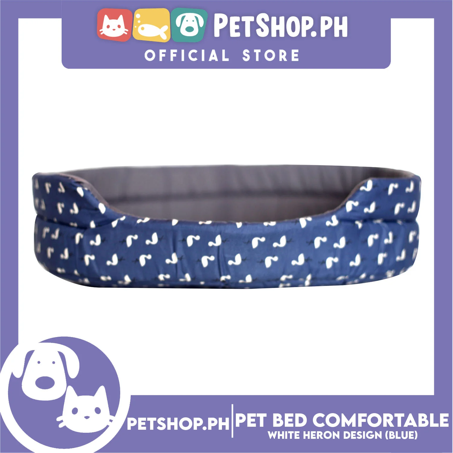 Pet Bed Comfortable Sleeping Bed with White Heron Design 65x55x17cm for Dogs & Cats Blue