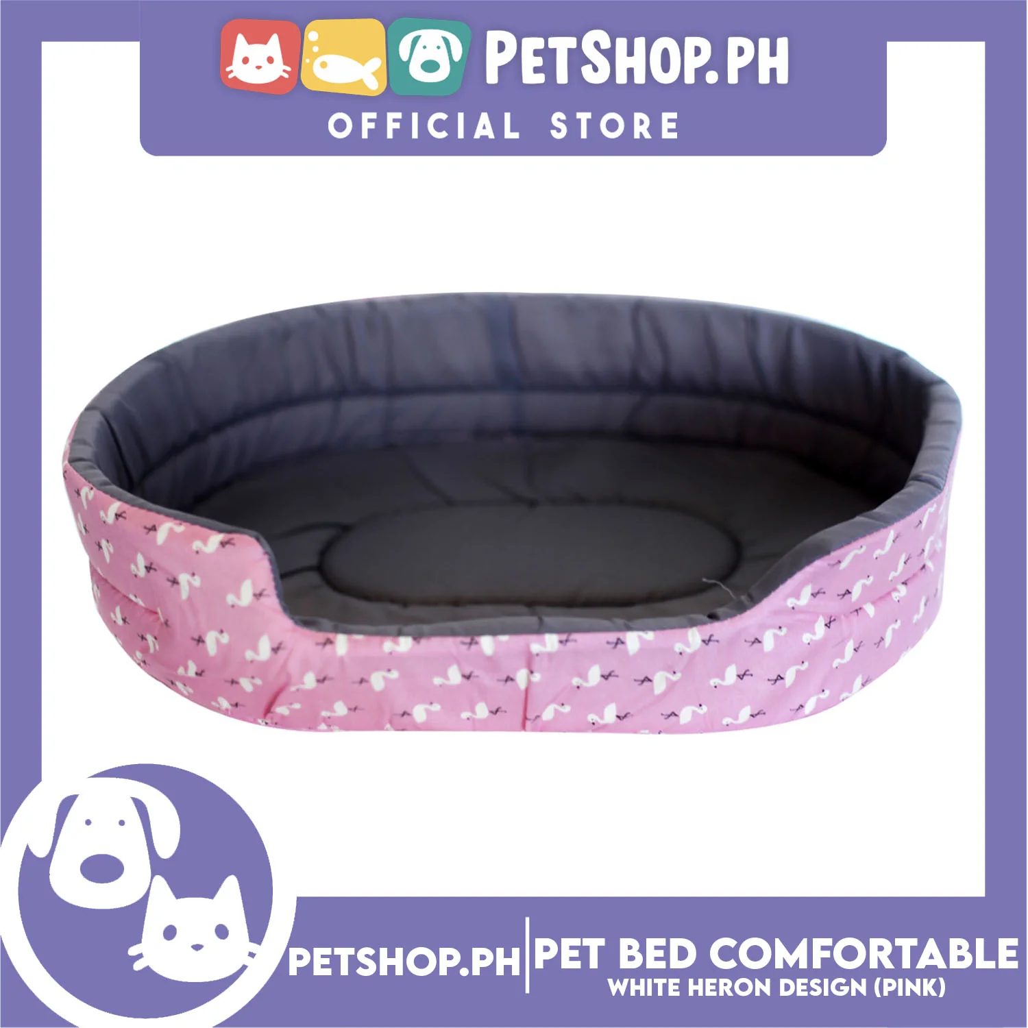Pet Bed Comfortable Sleeping Bed with White Heron Design 65x55x17cm for Dogs & Cats Pink - Image 3