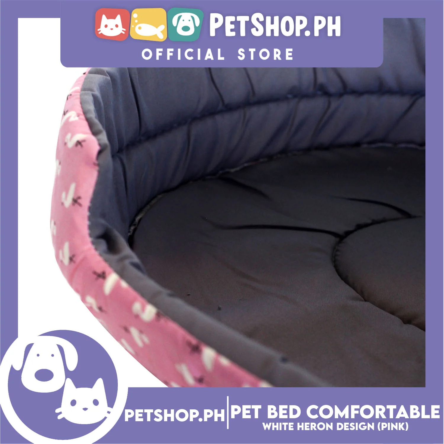 Pet Bed Comfortable Sleeping Bed with White Heron Design 65x55x17cm for Dogs & Cats Pink - Image 5