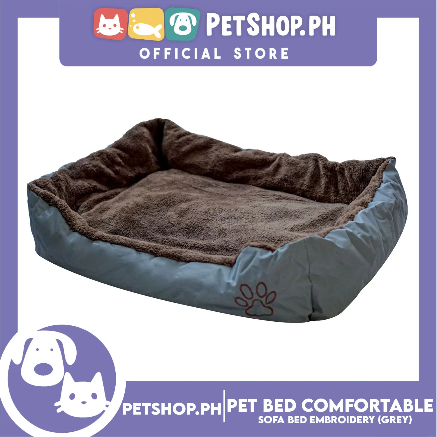 Pet Bed Comfortable Sofa Bed with Paw Embroidery Design 110x80x16cm XL for Dogs & Cats (Gray) - Image 3