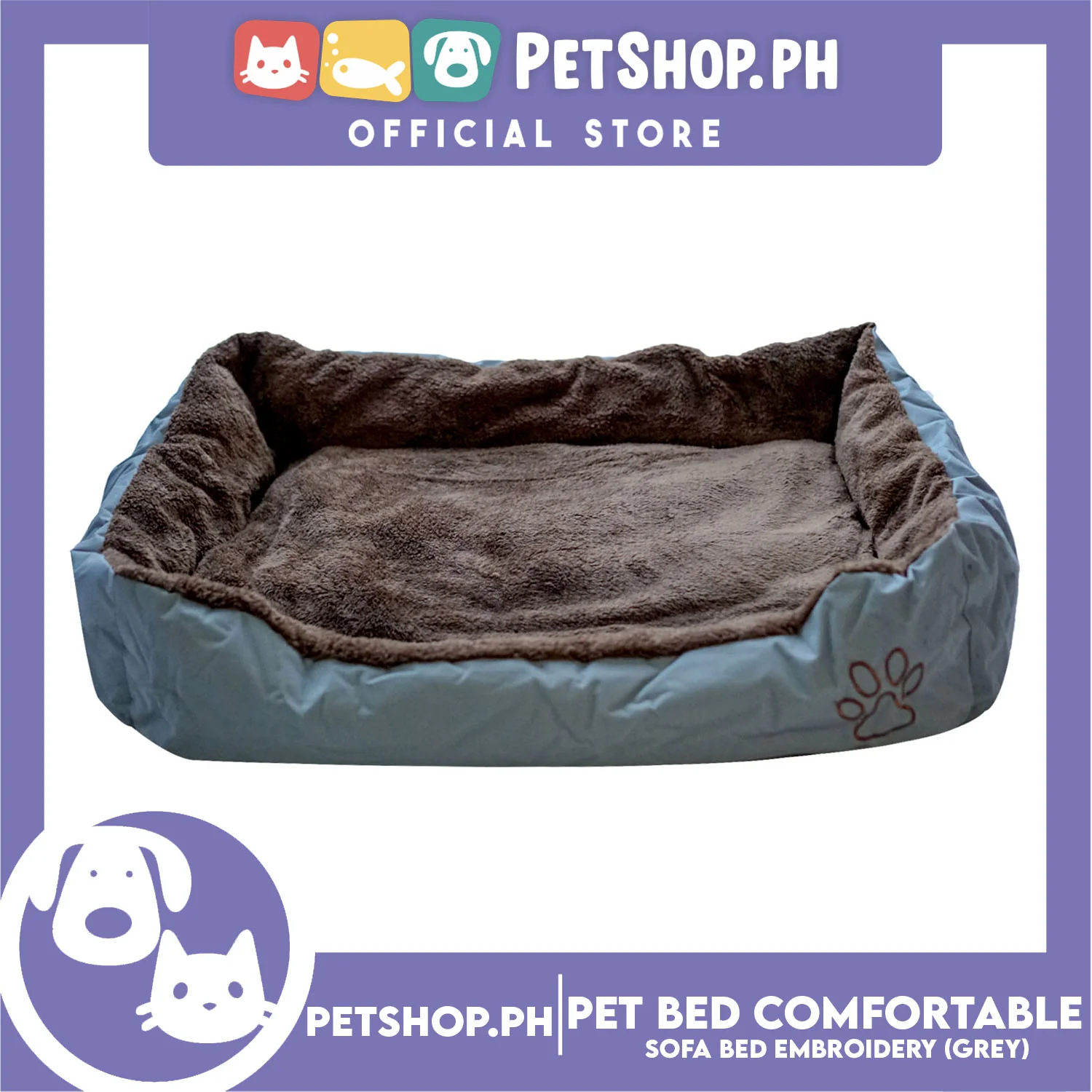 Pet Bed Comfortable Sofa Bed with Paw Embroidery Design 110x80x16cm XL for Dogs & Cats (Gray) - Image 4