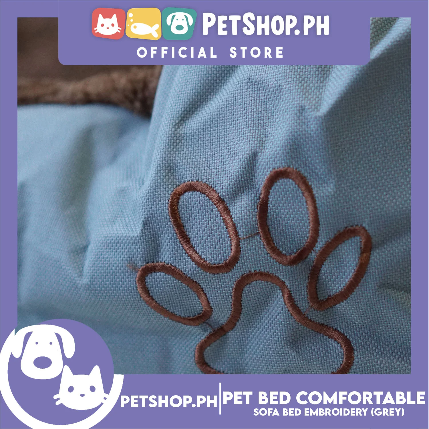 Pet Bed Comfortable Sofa Bed with Paw Embroidery Design 110x80x16cm XL for Dogs & Cats (Gray) - Image 5