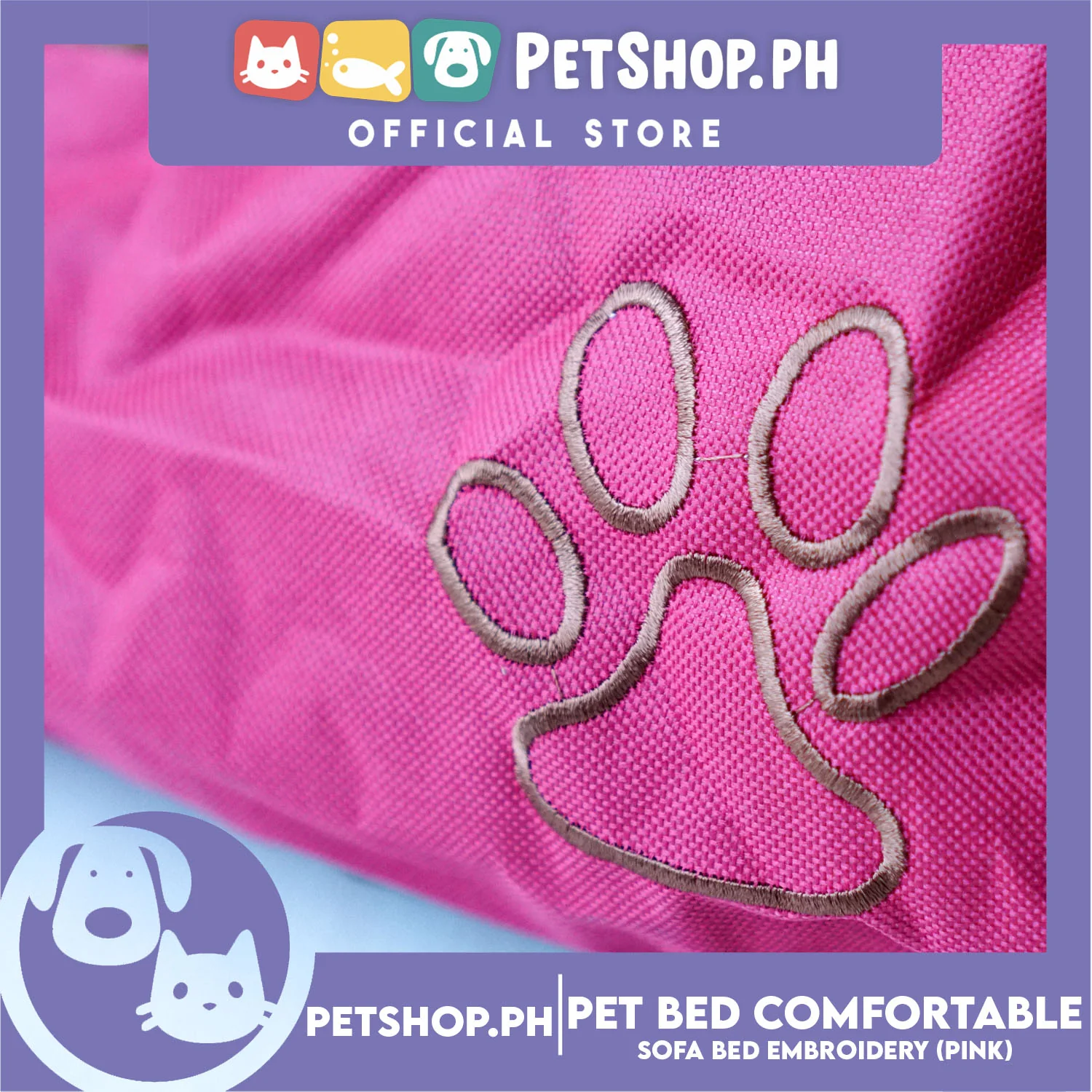Pet Bed Comfortable Sofa Bed with Paw Embroidery Design 110x80x16cm XL for Dogs & Cats (Pink) - Image 5
