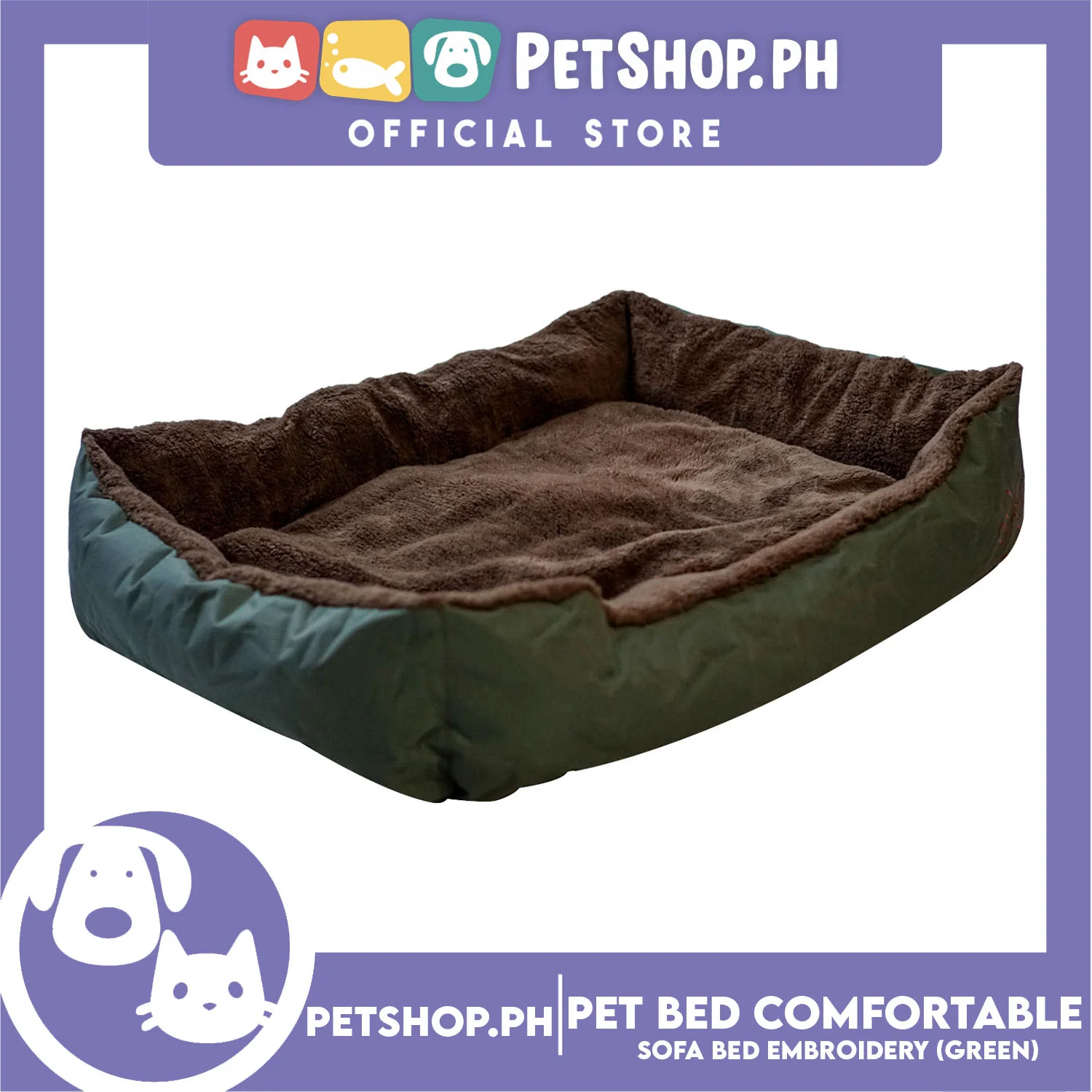 Pet Bed Comfortable Sofa Bed with Paw Embroidery Design 90x75x16cm Large for Dogs & Cats (Green) - Image 3