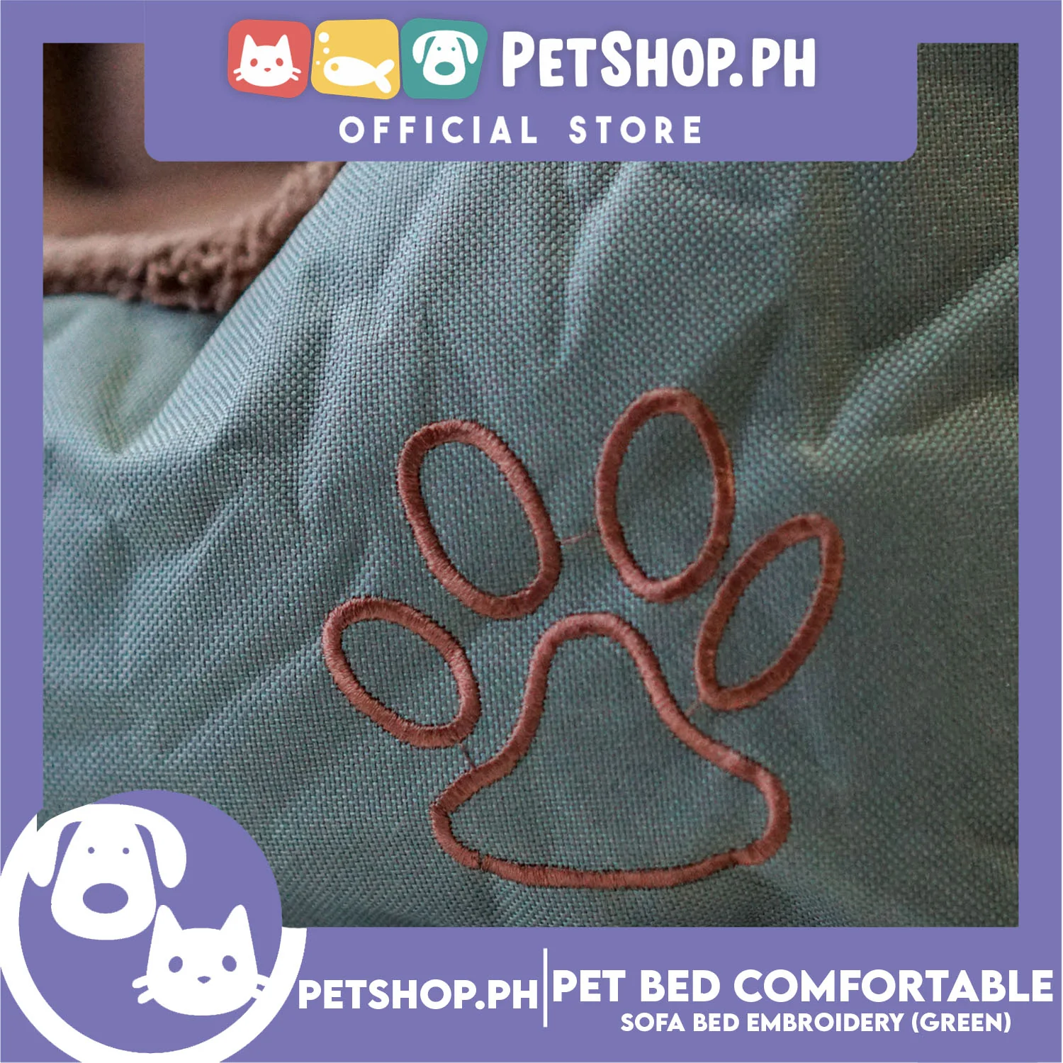 Pet Bed Comfortable Sofa Bed with Paw Embroidery Design 90x75x16cm Large for Dogs & Cats (Green) - Image 5