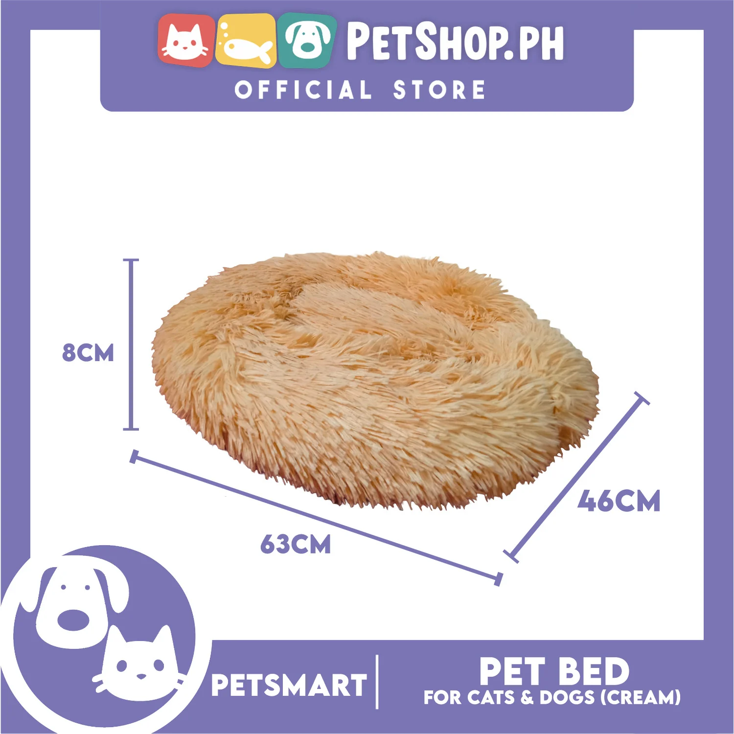 Pet Bed for Cats and Dogs (Cream Color) Large Size 63cm x 46cm x 8cm - Image 2