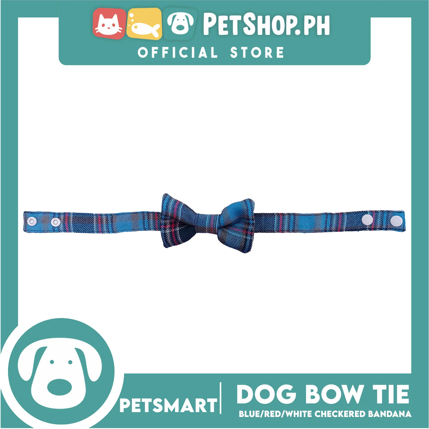 Pet Bow Tie Bandana Checkered Design, Blue Red White Color DB-CTN37L (Large) Perfect Fit For Dogs And Cats - Image 2