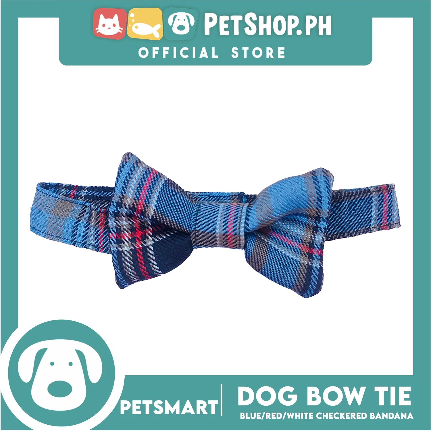 Pet Bow Tie Bandana Checkered Design, Blue Red White Color DB-CTN37L (Large) Perfect Fit For Dogs And Cats - Image 4
