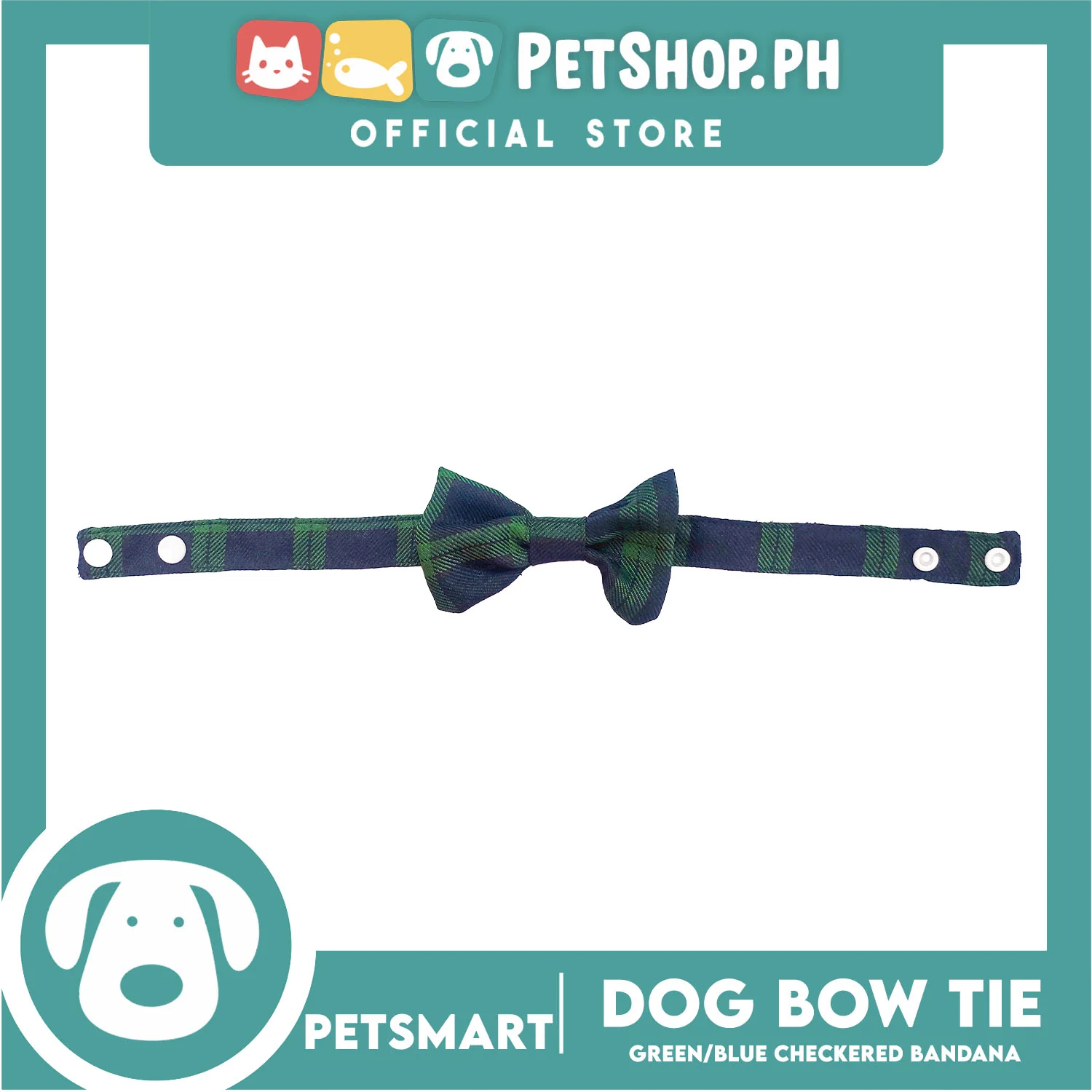 Pet Bow Tie Bandana Checkered Design, Green Blue Color DB-CTN38L (Large) Perfect Fit For Dogs And Cats - Image 2