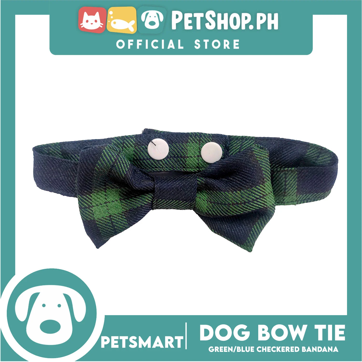 Pet Bow Tie Bandana Checkered Design, Green Blue Color DB-CTN38L (Large) Perfect Fit For Dogs And Cats - Image 3
