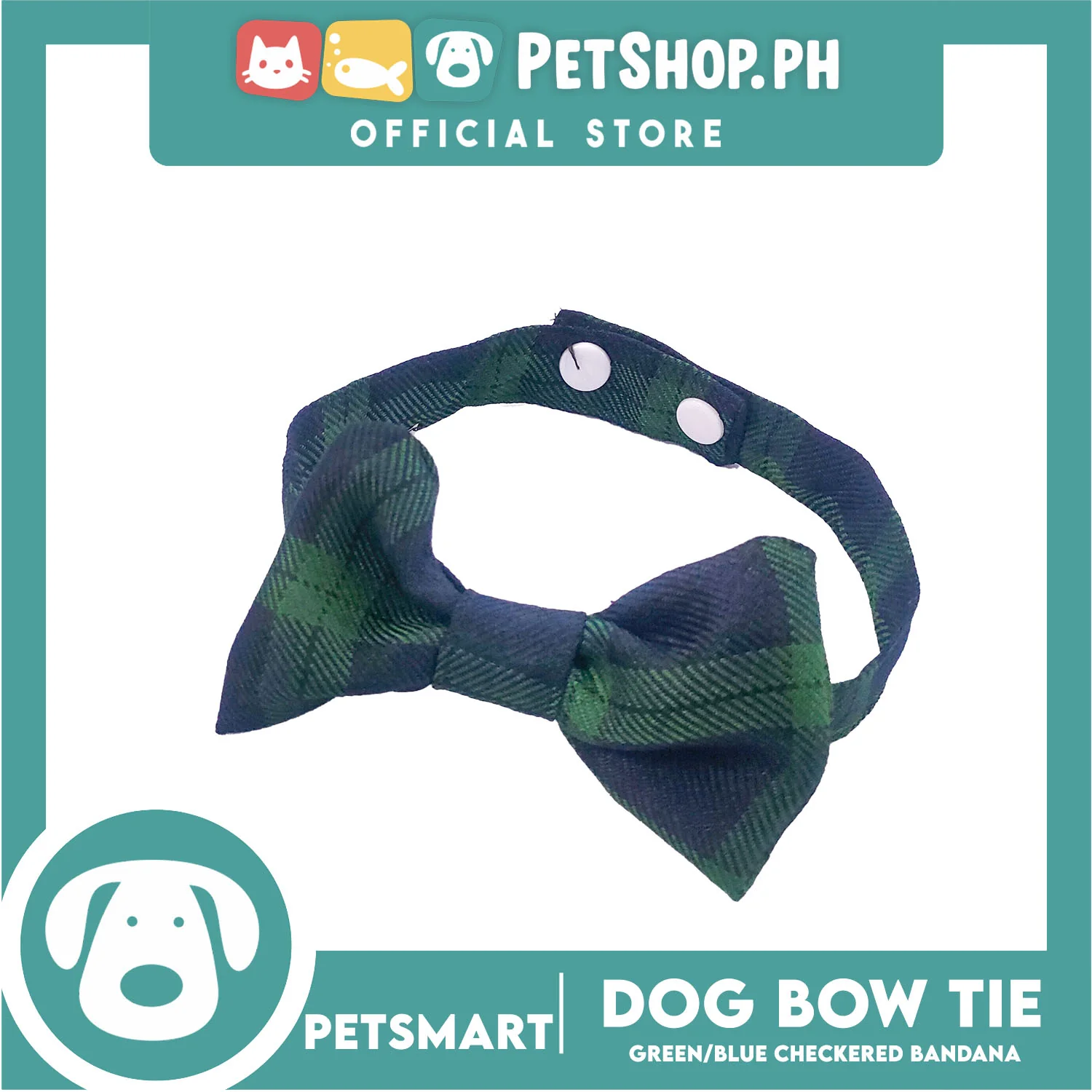 Pet Bow Tie Bandana Checkered Design, Green Blue Color DB-CTN38S (Small) Perfect Fit For Dogs And Cats - Image 2