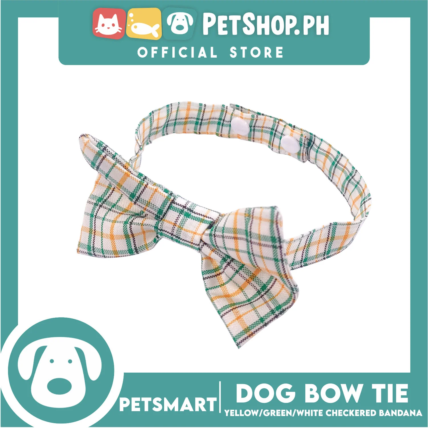 Pet Bow Tie Bandana Checkered Design, Yellow Green White Color DB-CTN36M (Medium) Perfect Fit For Dogs And Cats - Image 3