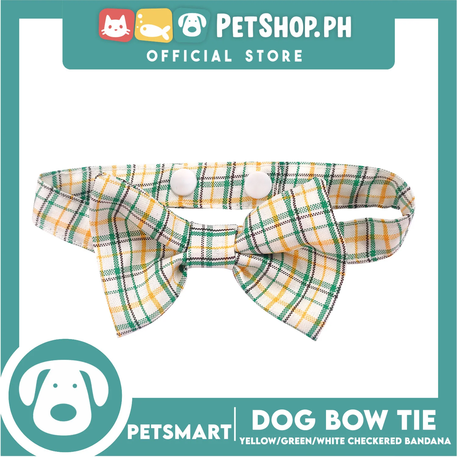 Pet Bow Tie Bandana Checkered Design, Yellow Green White Color DB-CTN36M (Medium) Perfect Fit For Dogs And Cats - Image 4