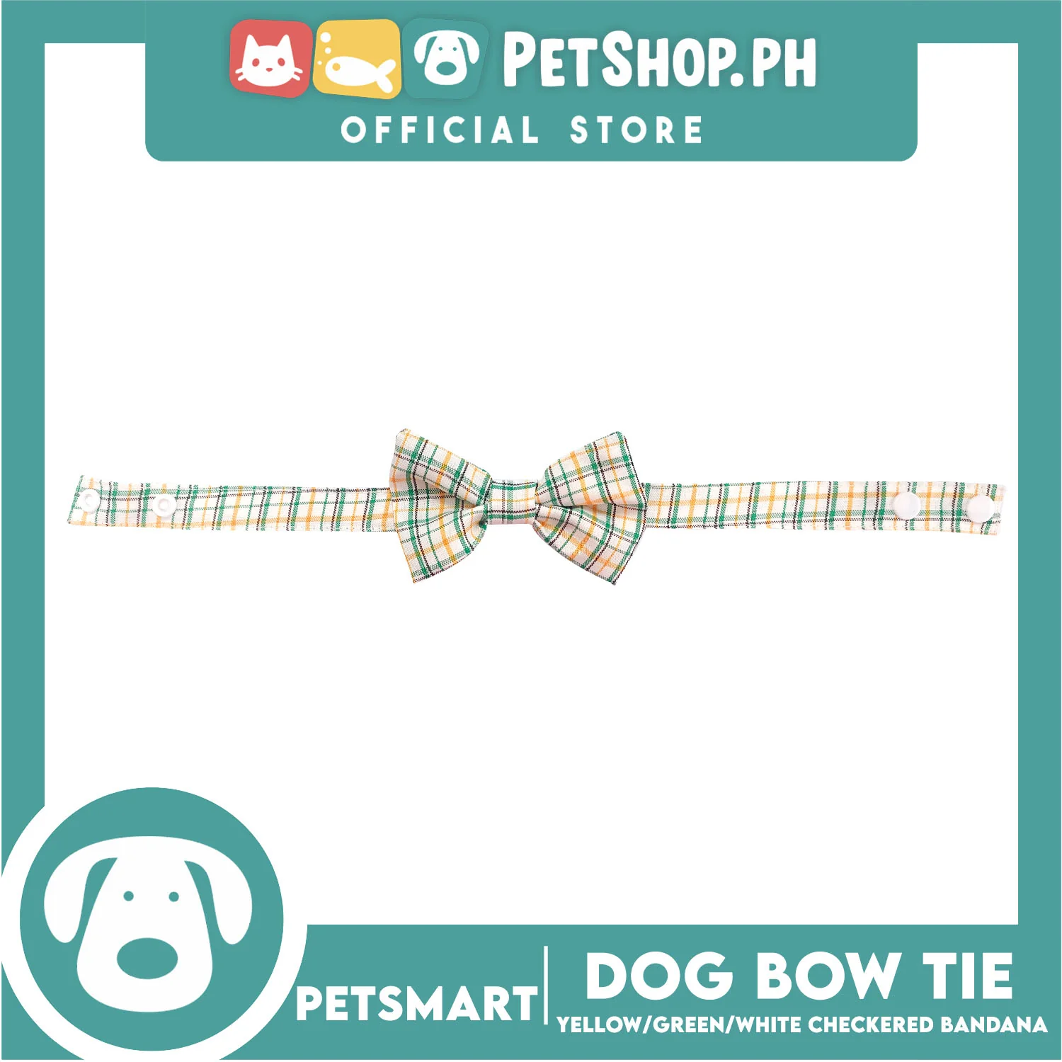 Pet Bow Tie Bandana Checkered Design, Yellow Green White ColorDB-CTN36L (Large) Perfect Fit For Dogs And Cats - Image 2