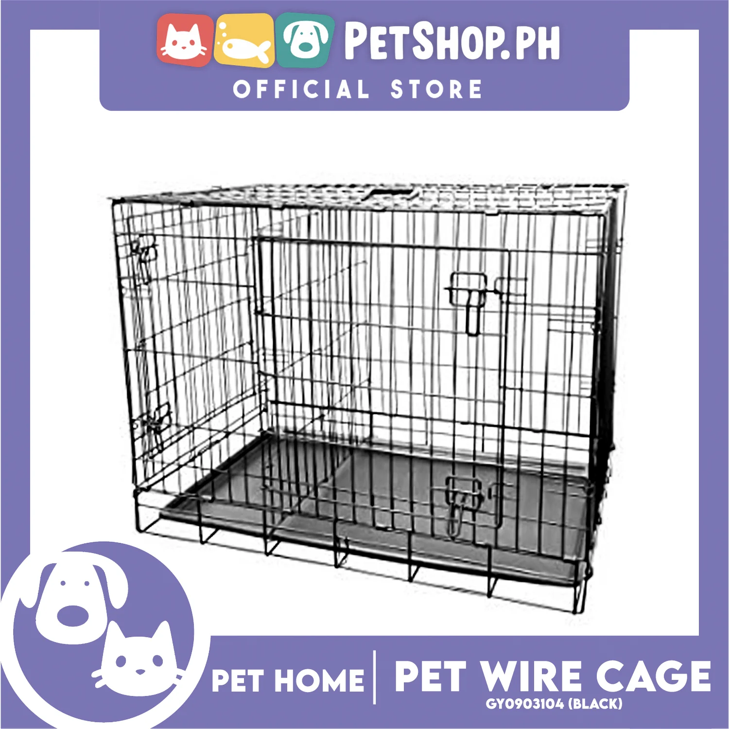 Pet Cage Wire Flooring, Painted Black Wire Cage, Comes With Tray Underneath (GY0903104) Pet Cage, Pet Accessories, Pet House - Image 2