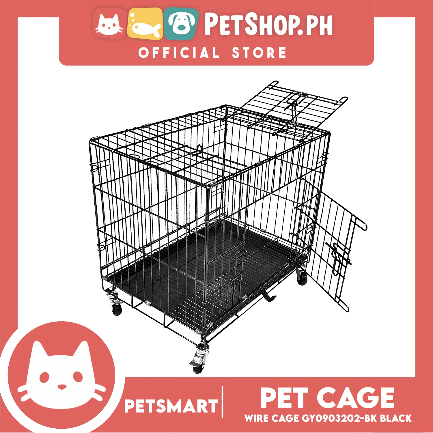 Pet Cage Wire Flooring, Painted Black Wire Cage, Comes With Tray Underneath (GY0903202) 60cm x 43cm x 50cm Pet Cage, Pet Accessories, Pet House - Image 2