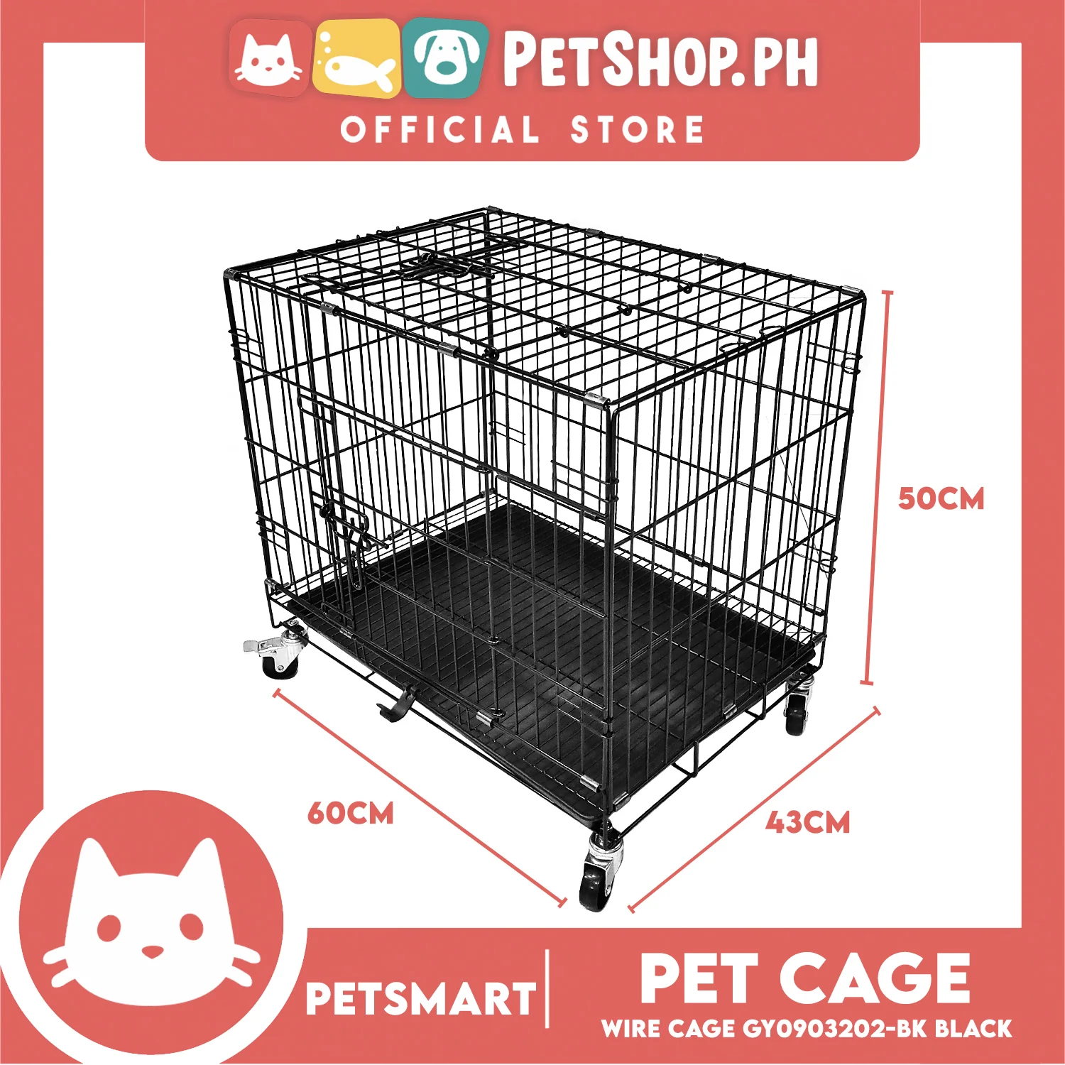 Pet Cage Wire Flooring, Painted Black Wire Cage, Comes With Tray Underneath (GY0903202) 60cm x 43cm x 50cm Pet Cage, Pet Accessories, Pet House - Image 4