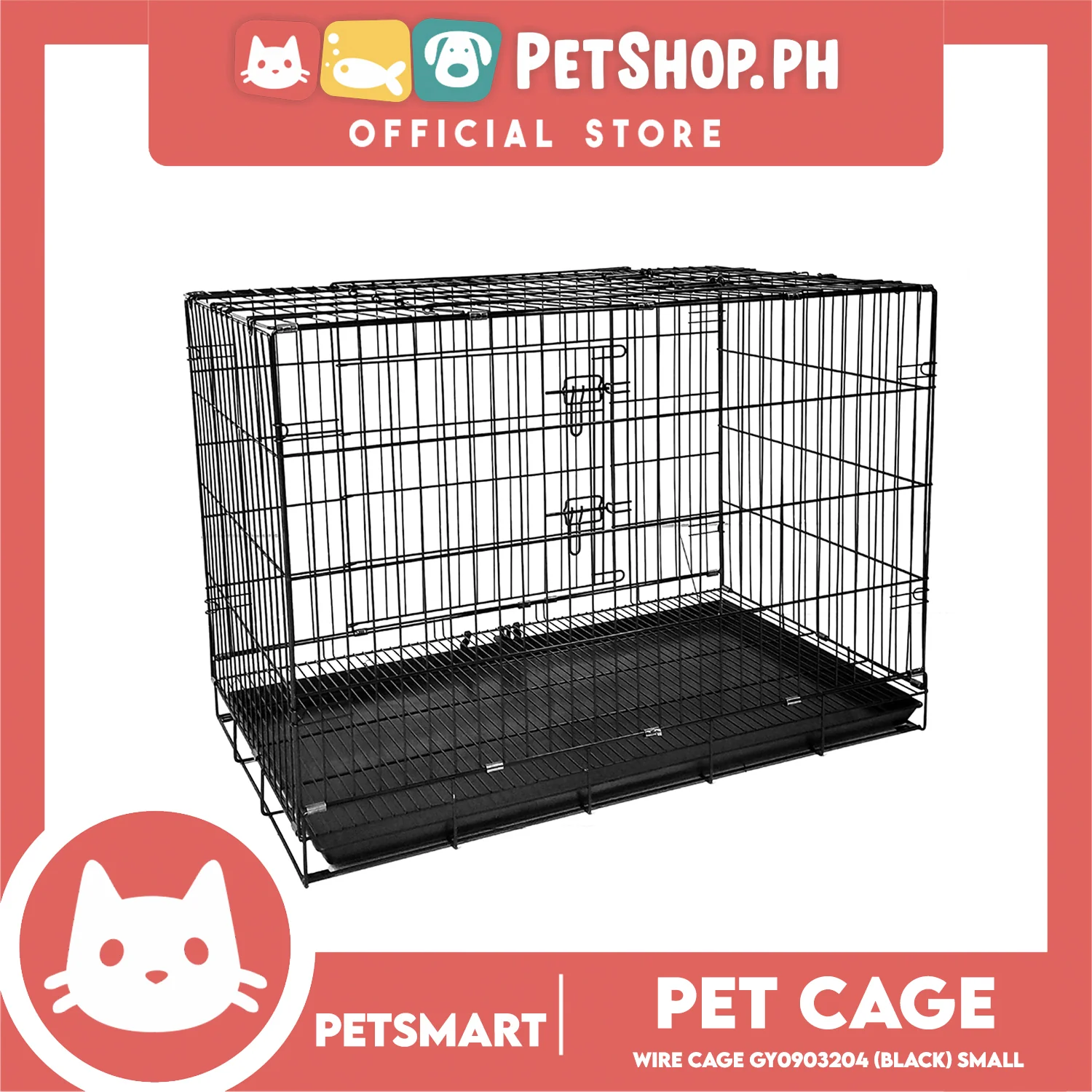 Pet Cage Wire Flooring, Painted Black Wire Cage, Comes With Tray Underneath (GY0903204) 92cm x 55.5cm x 64.5cm Pet Cage, Pet Accessories, Pet House