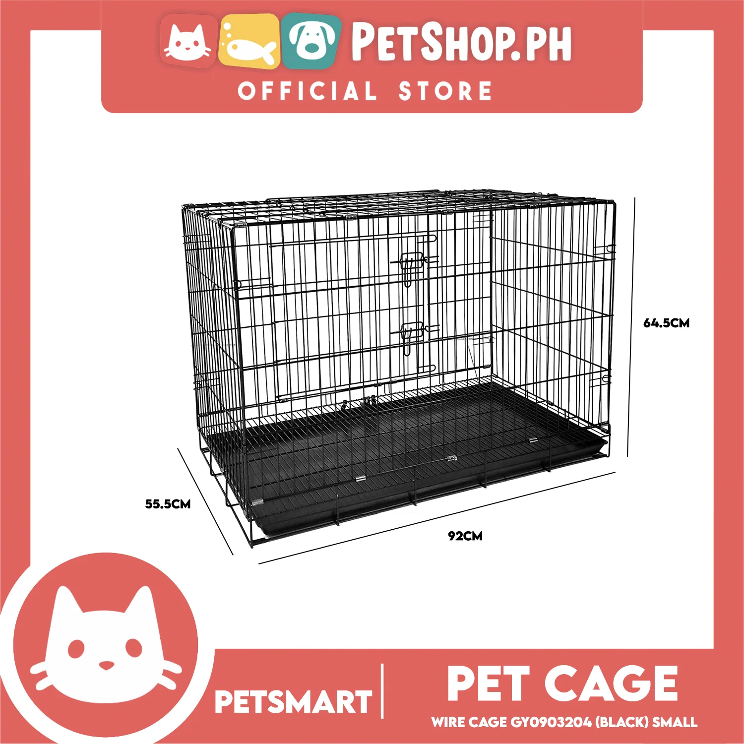 Pet Cage Wire Flooring, Painted Black Wire Cage, Comes With Tray Underneath (GY0903204) 92cm x 55.5cm x 64.5cm Pet Cage, Pet Accessories, Pet House - Image 4