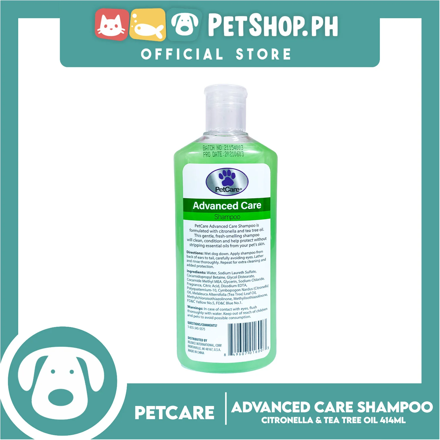 Pet Care Advanced Care Shampoo 414ml (Citronella And Tea Tree Oil) For Nourishes And Soothes Skin, Dog Shampoo - Image 4
