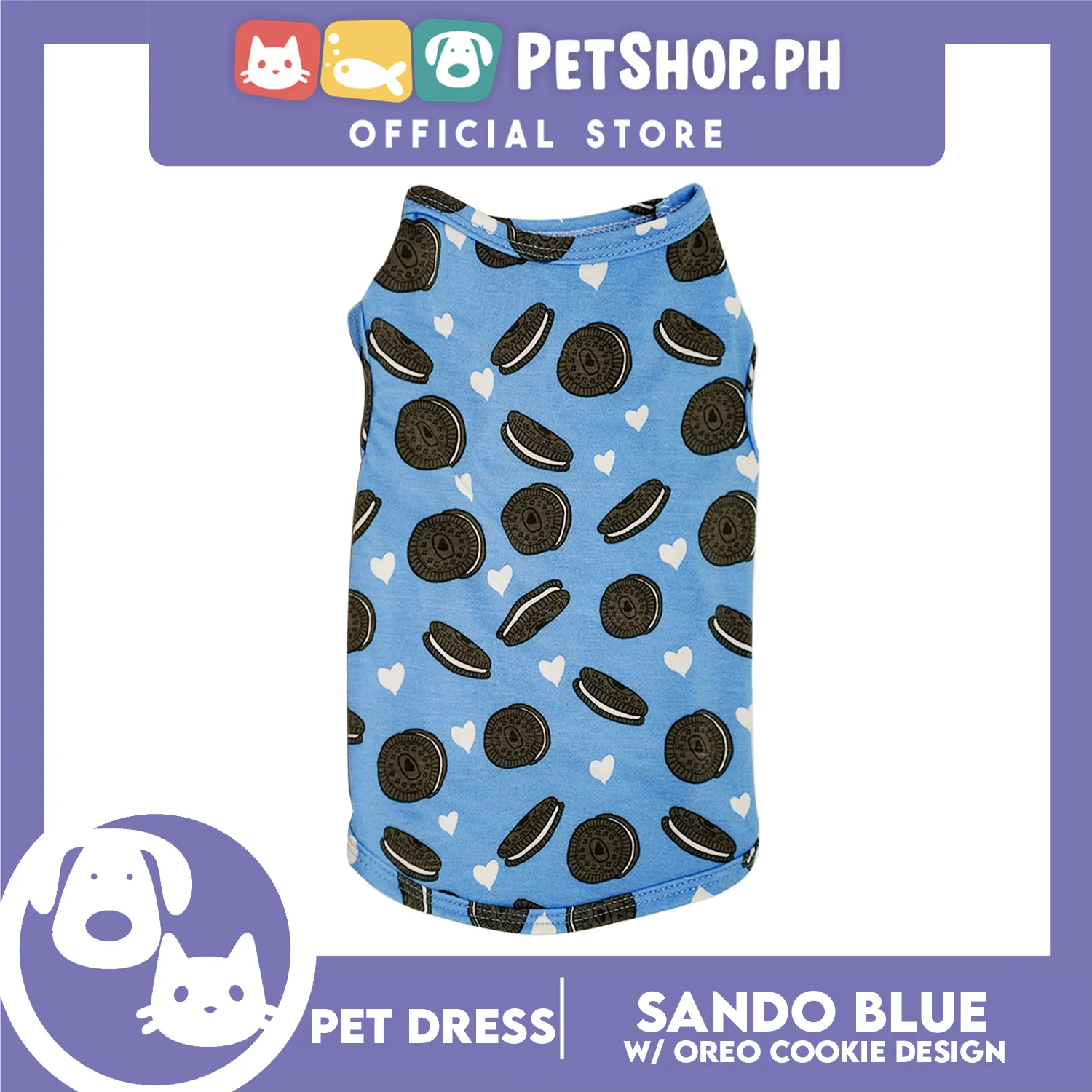 Pet Sando (Large) Cookie Blue Print Design Sando Pet Shirt Sando Breathable Clothes Pet T-shirt - Image 5