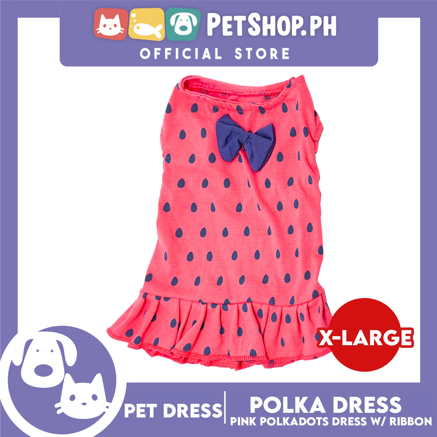 Pet Cloth Pink Polka Dress with Violet Ribbon Design - Image 8