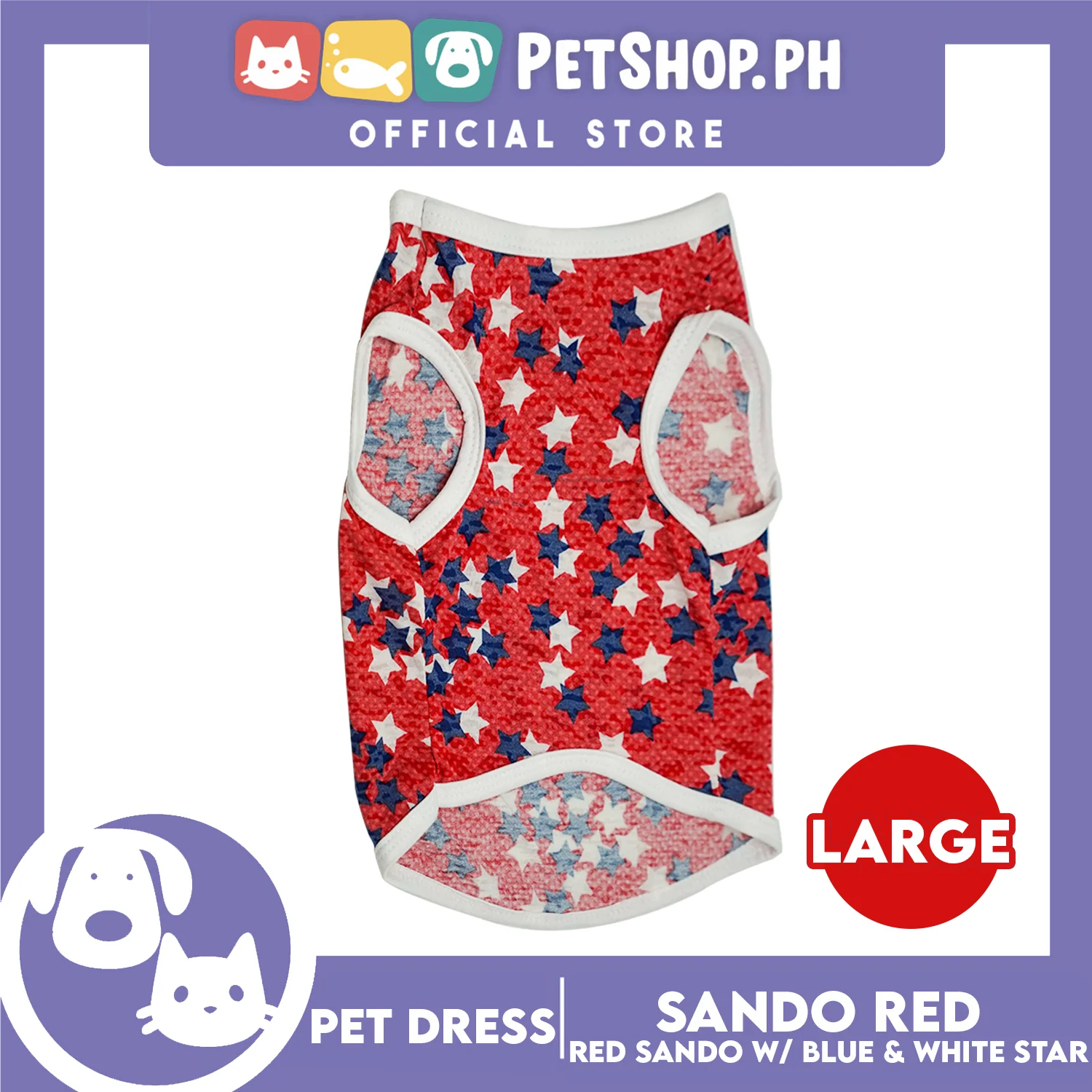 Pet Cloth Red Sando with Blue and White Star Design, Perfect fit for Small Breed of Dog - Image 6