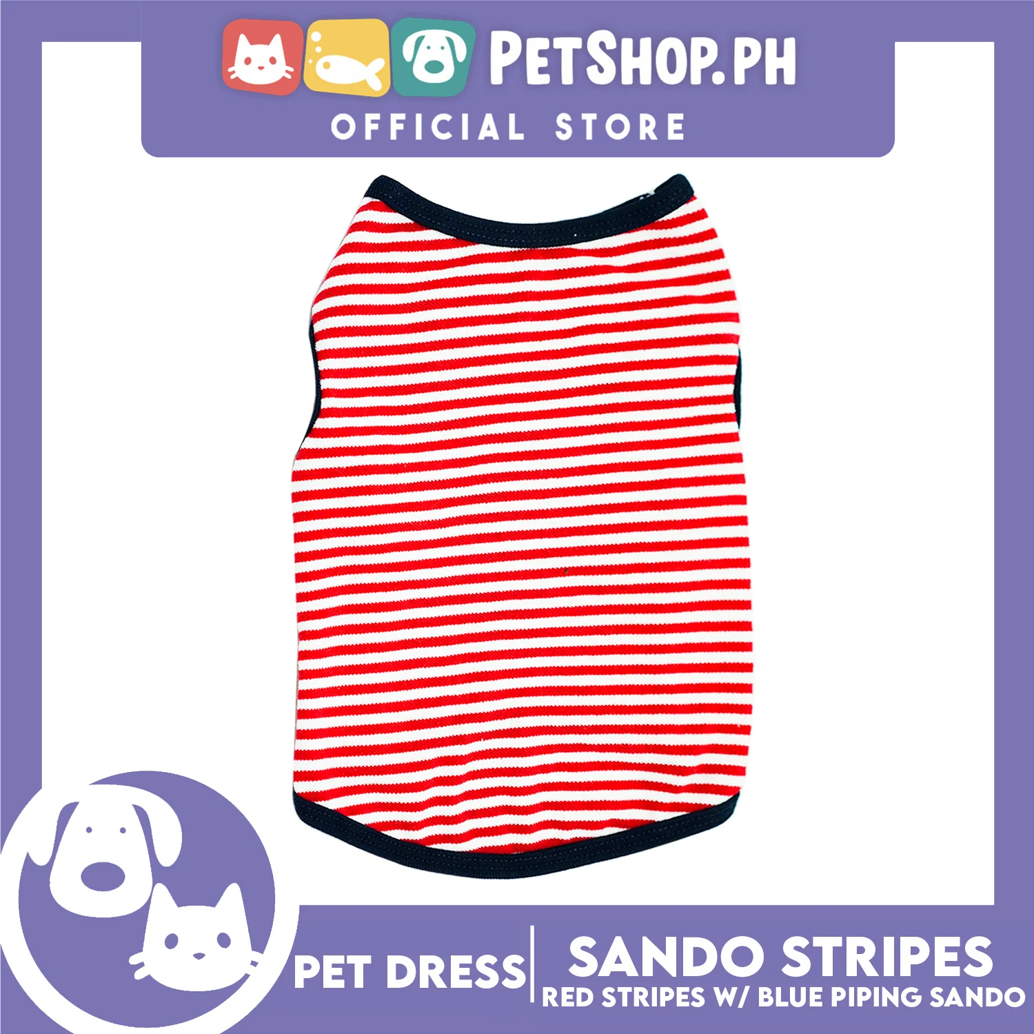 Pet Cloth Red Stripe Sando with Blue Piping - Image 4