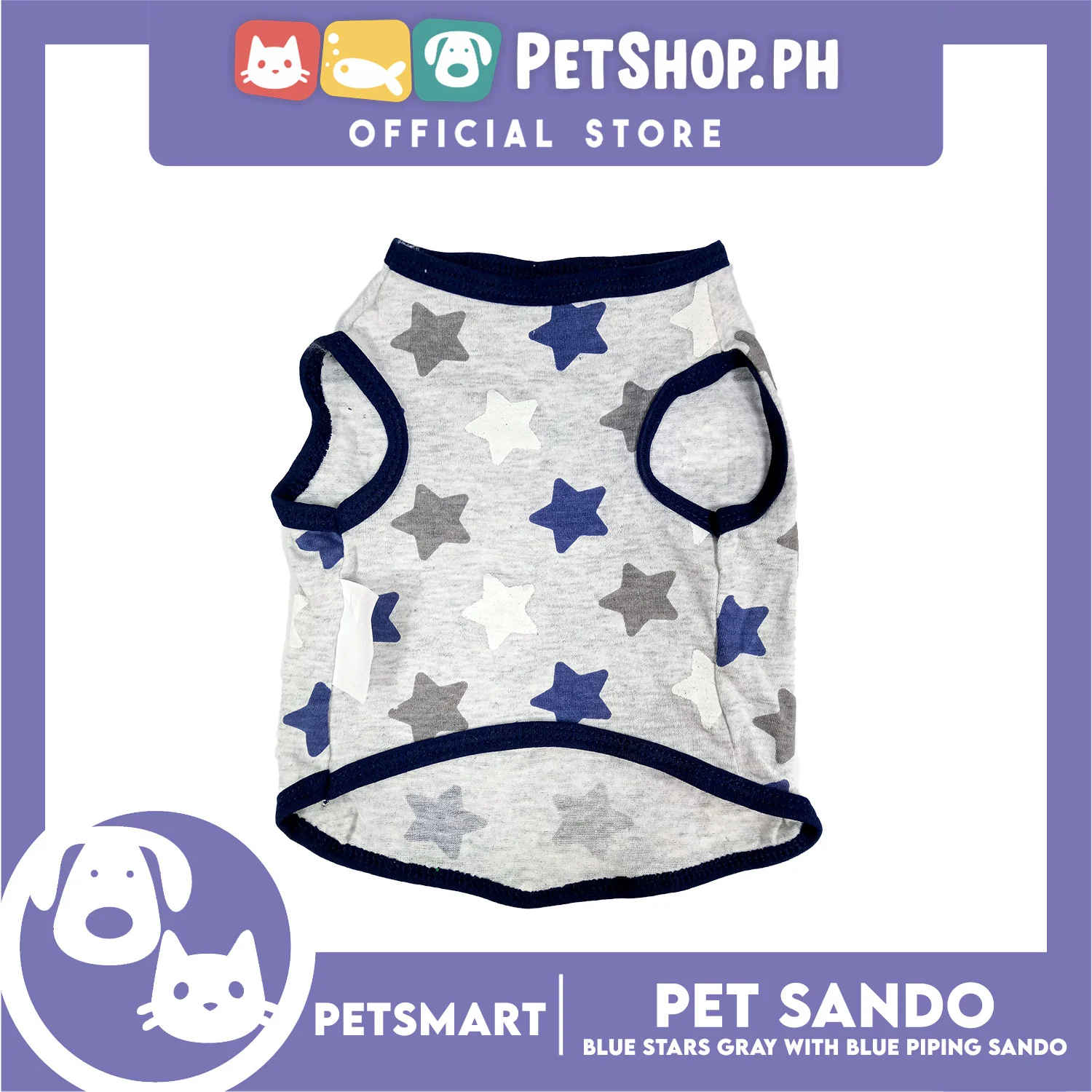 Pet Clothes Blue Stars Gray with Blue Piping Sando (Medium) DG-CTN174M - Image 2