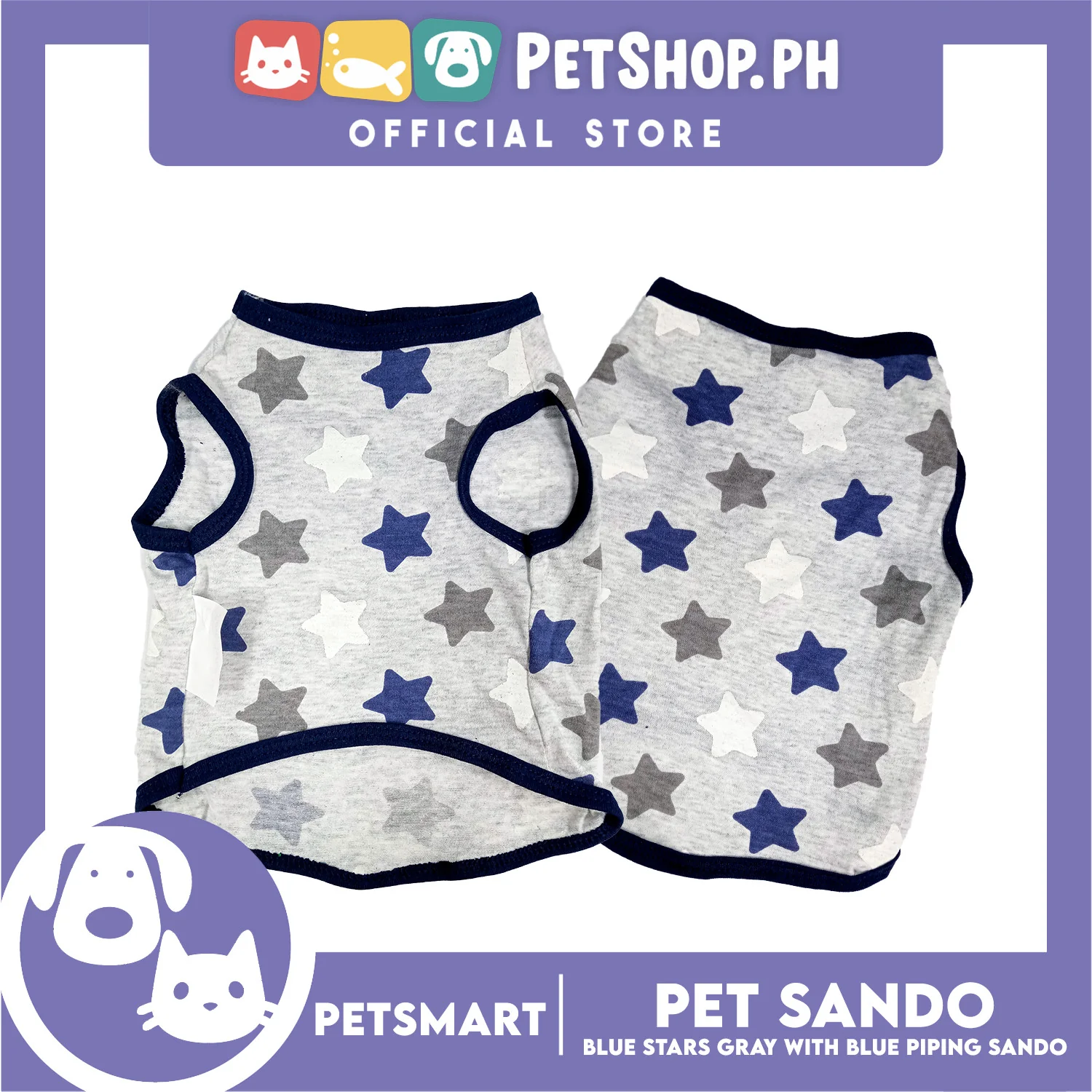 Pet Clothes Blue Stars Gray with Blue Piping Sando (XL) DG-CTN174XL - Image 5