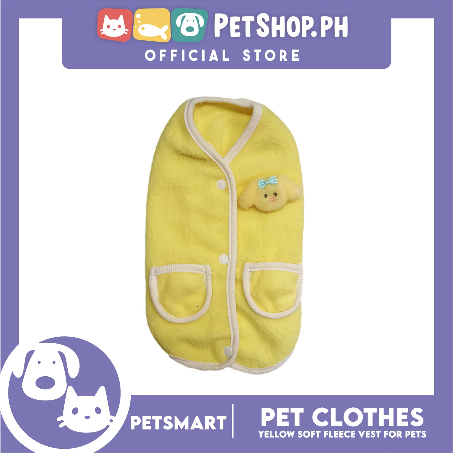 Pet Clothes Bunny Soft Fleece Vest Sando Shirt Yellow (Medium) for Cats and Dogs - Image 2