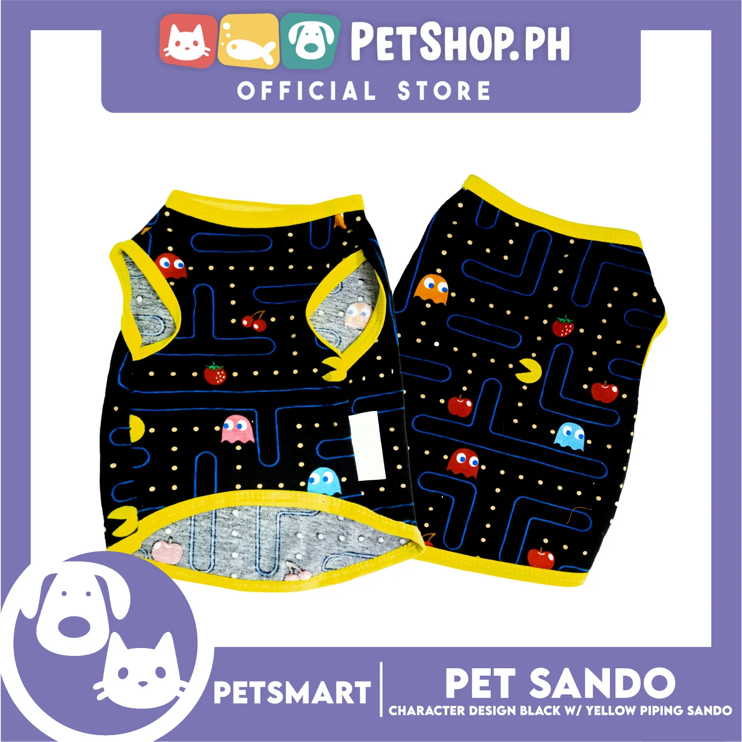 Pet Clothes Character Design, Black with Yelloe Piping Sando (Small) DG-CTN176S - Image 2