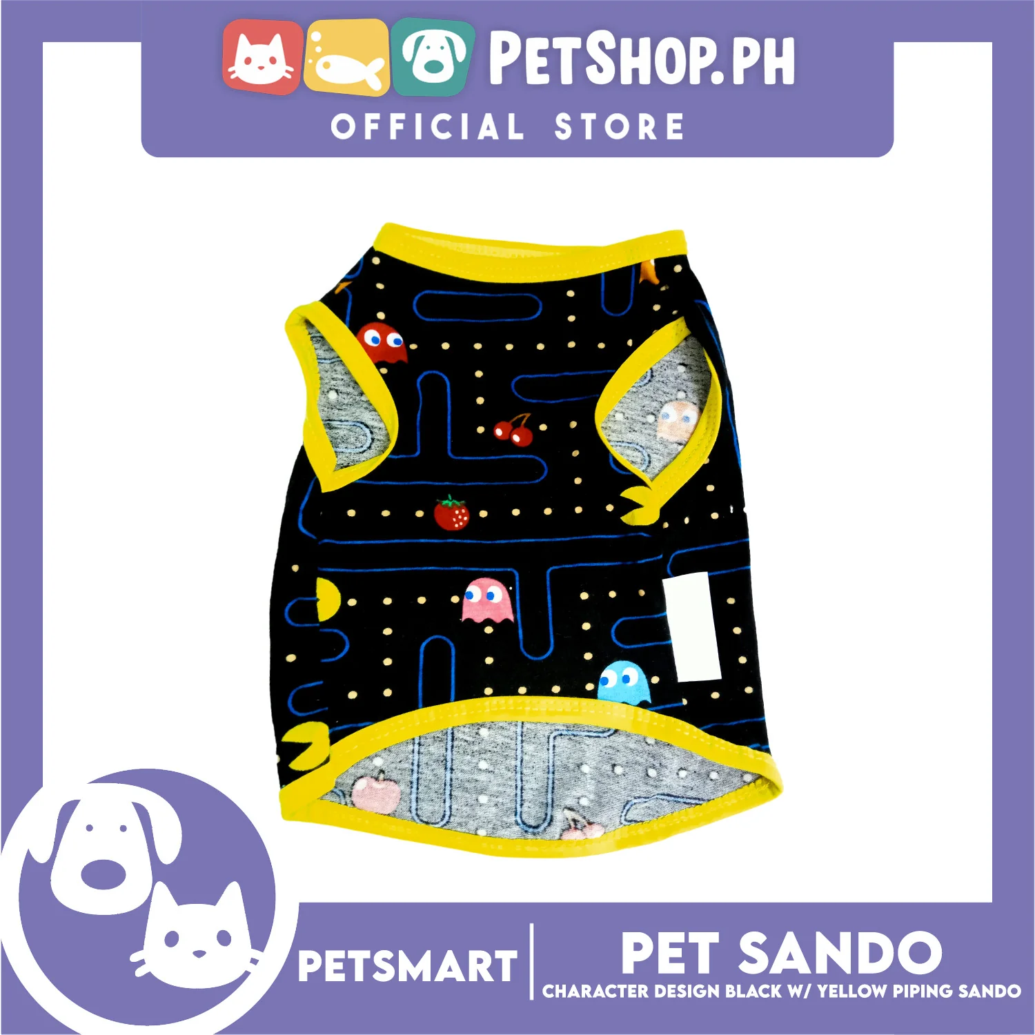 Pet Clothes Character Design, Black with Yelloe Piping Sando (Small) DG-CTN176S - Image 4