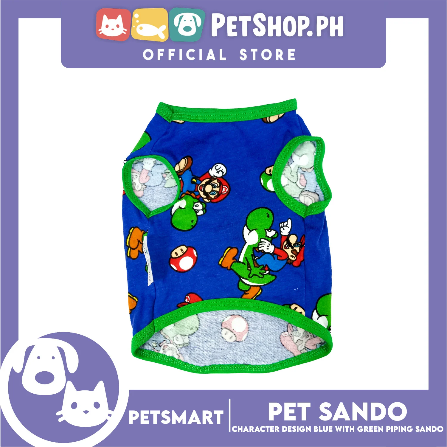 Pet Clothes Character Design, Blue with Green Piping Sando (Small) DG-CTN175S - Image 4