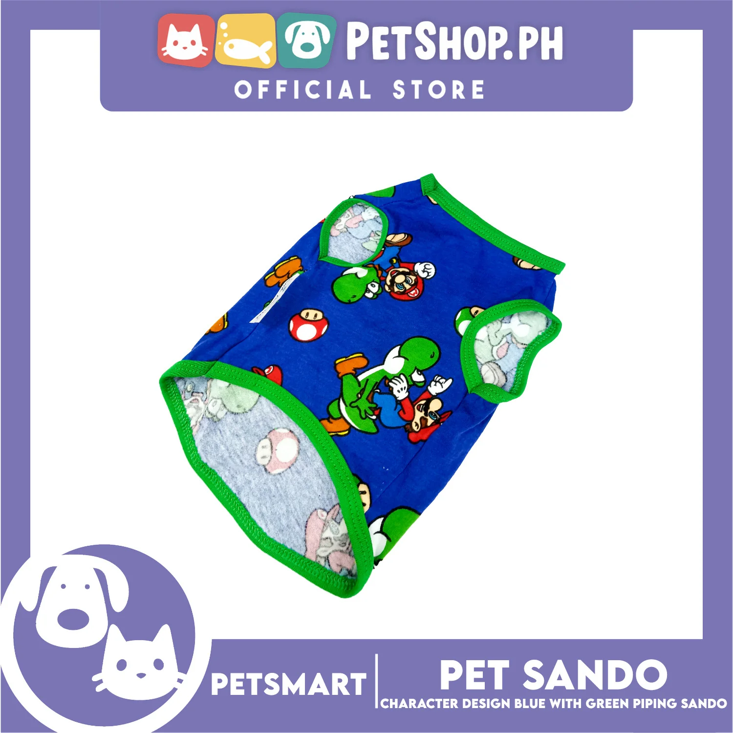 Pet Clothes Character Design, Blue with Green Piping Sando (XL) DG-CTN175XL - Image 5