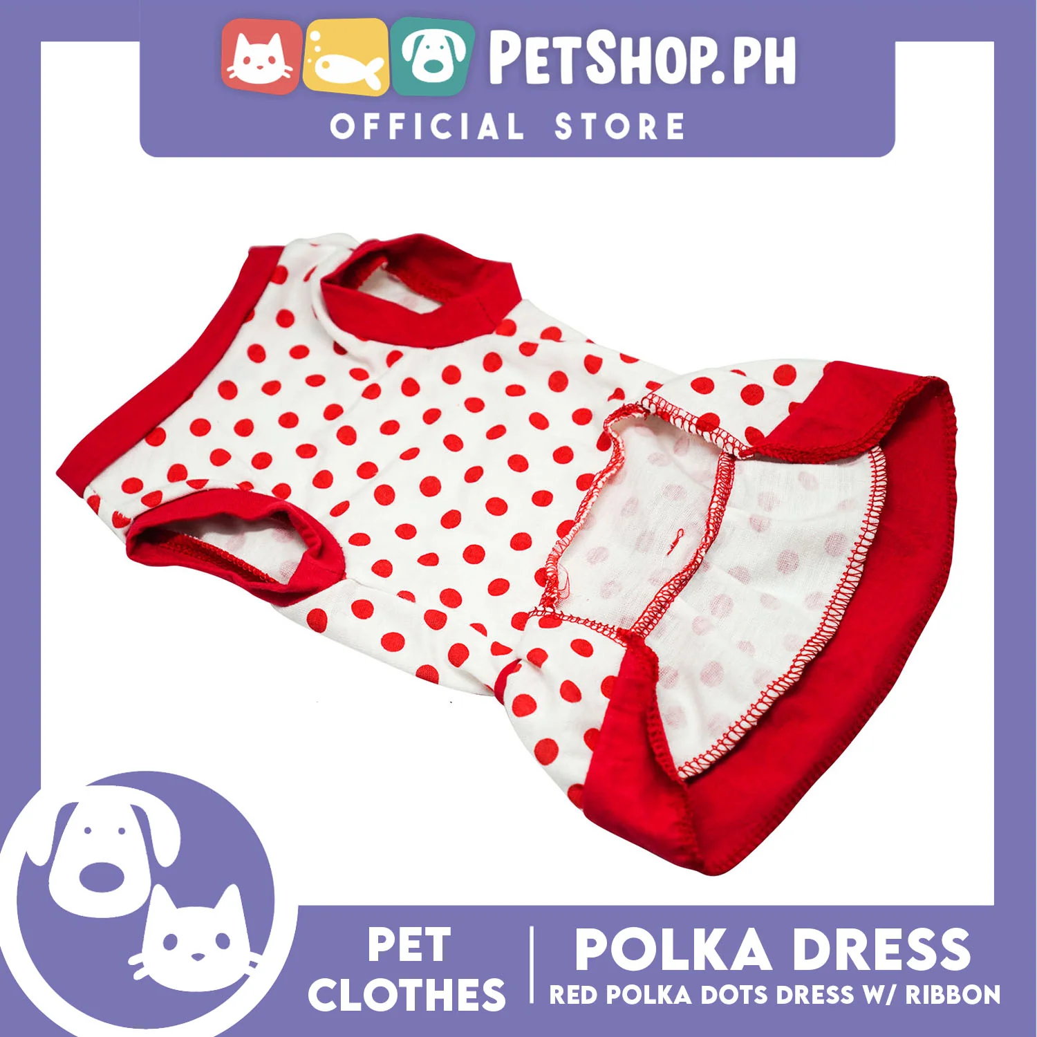 Pet Clothes Red Polka Dress with Red Ribbon Design (Medium) Shirt for Dogs and Cats - Image 2
