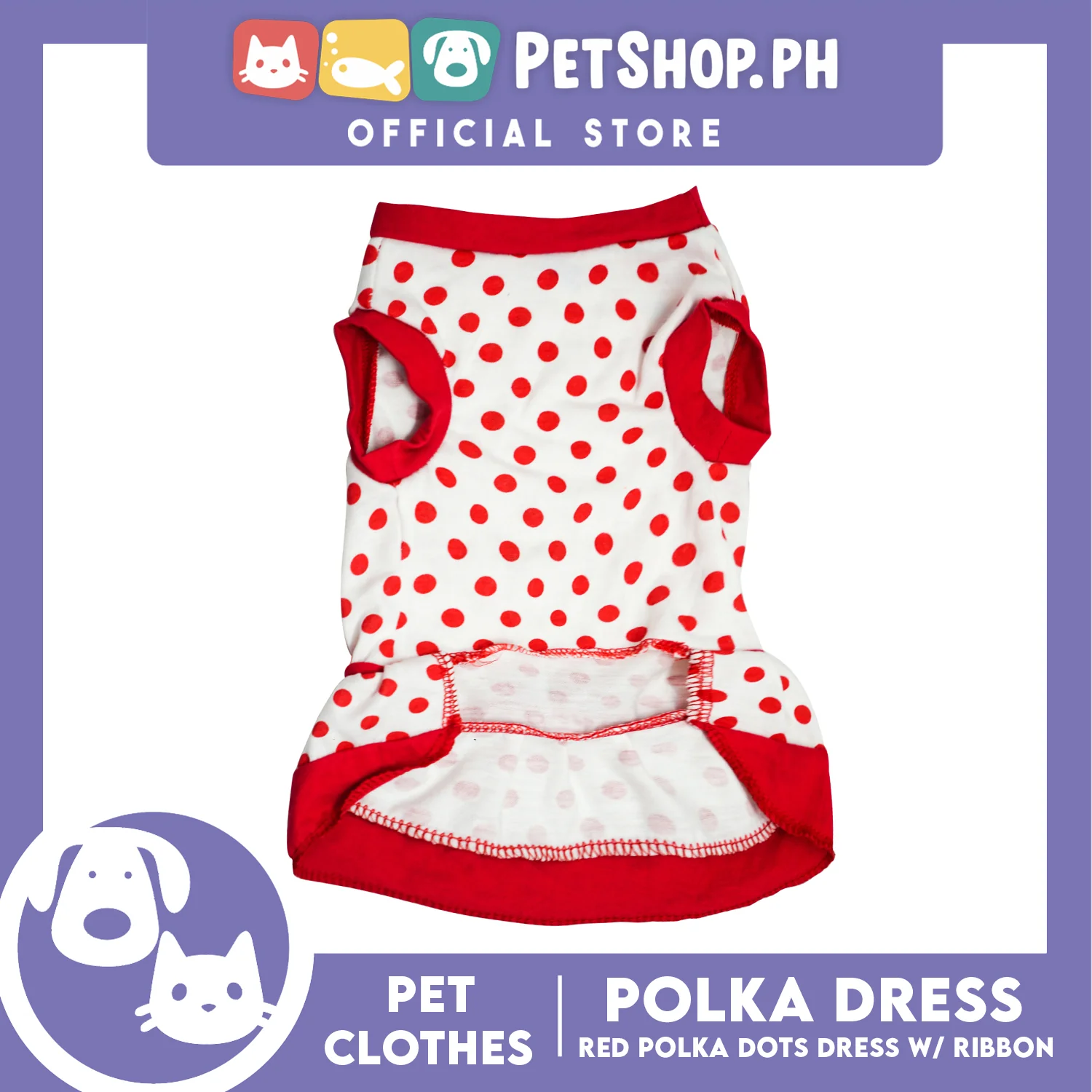 Pet Clothes Red Polka Dress with Red Ribbon Design (Medium) Shirt for Dogs and Cats - Image 3
