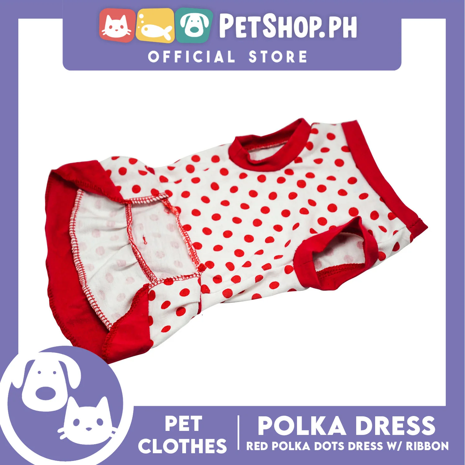 Pet Clothes Red Polka Dress with Red Ribbon Design (Medium) Shirt for Dogs and Cats - Image 4