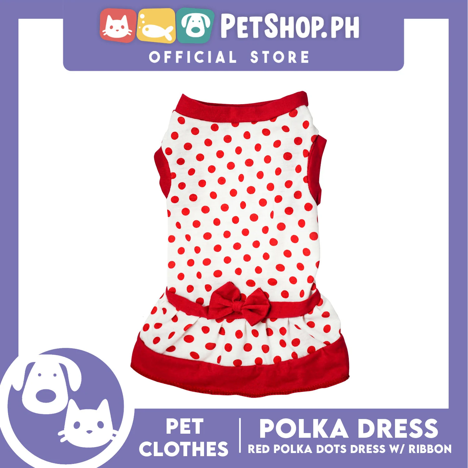 Pet Clothes Red Polka Dress with Red Ribbon Design (Medium) Shirt for Dogs and Cats - Image 5