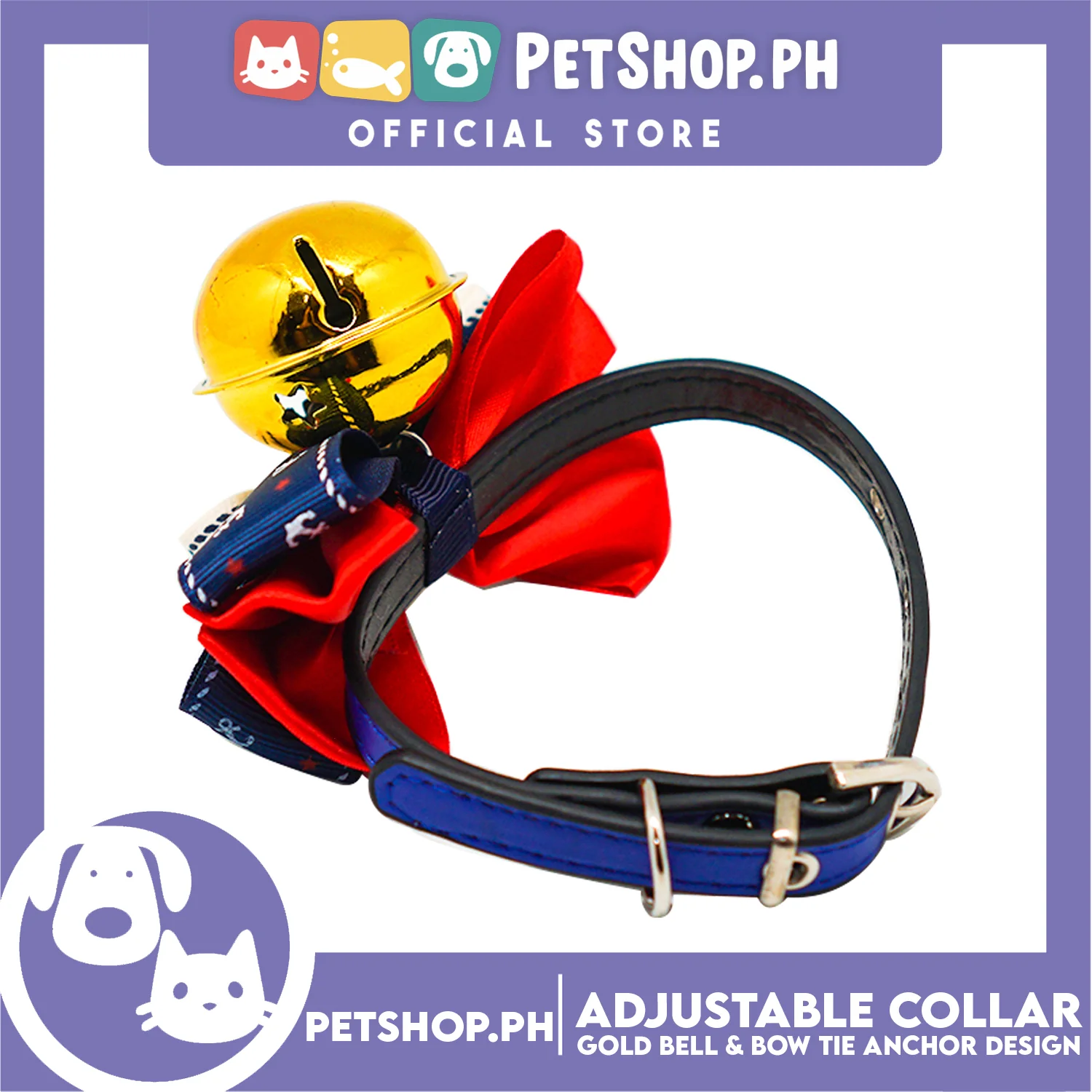 Pet Collar Adjustable with Gold Bell and Bow Tie Anchor Design, Leather Cat Collar, Necklace Bow Tie for Kitten and Puppies - Image 4